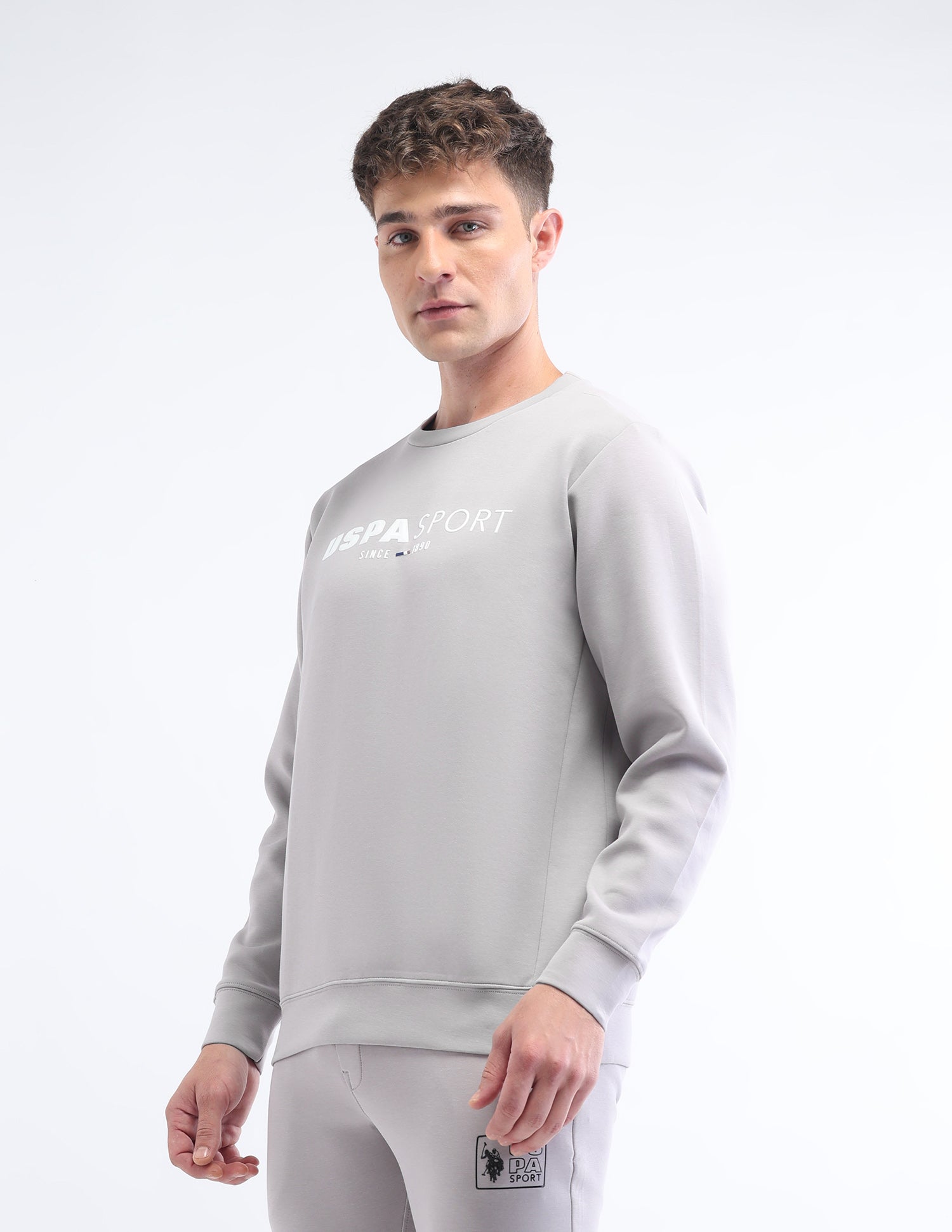 Brand Printed Space Dust Sweatshirt Light Grey - U.S. Polo Assn. India | Large