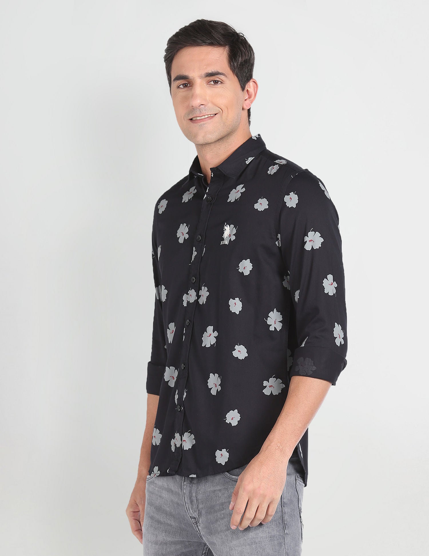 Floral Print Twill Shirt Black - U.S. Polo Assn. India | Large