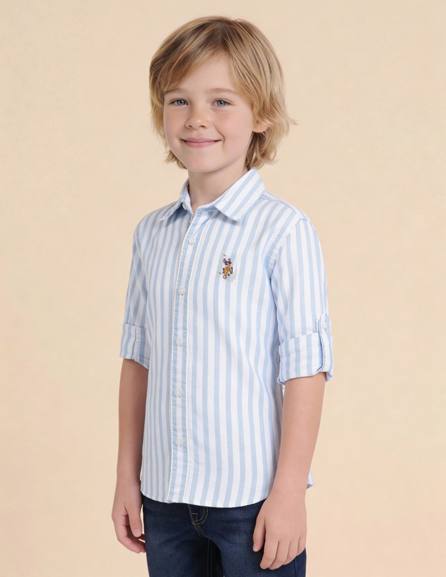 Boys Vertical Striped Oxford Shirt Blue - U.S. Polo Assn. India | Large
