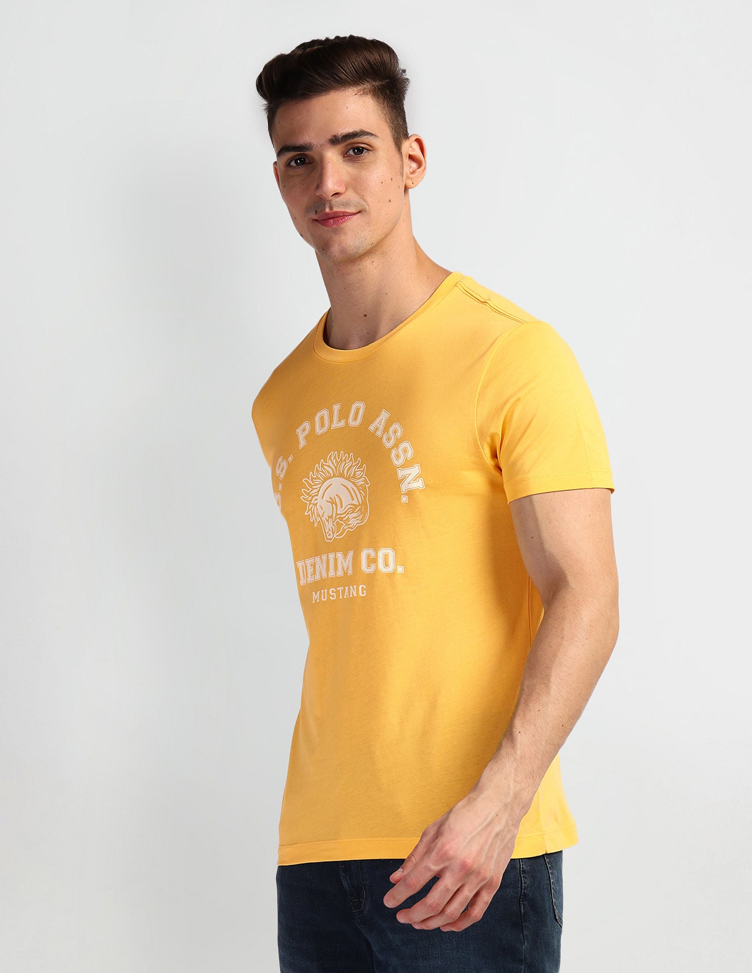 Brand Print Crew Neck T-Shirt Yellow - U.S. Polo Assn. India | Large
