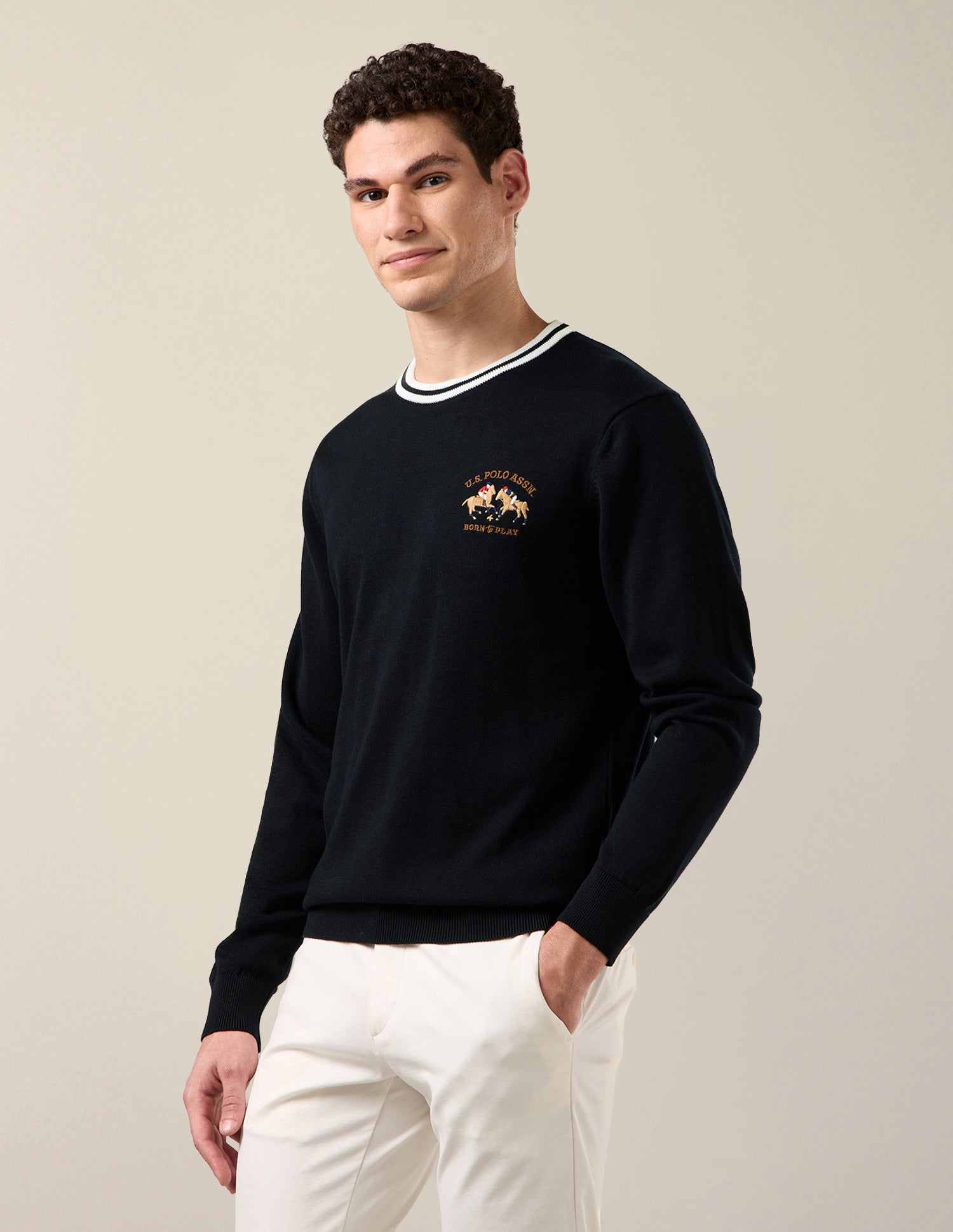 Solid Slim Fit Sweater Navy - U.S. Polo Assn. India | Large