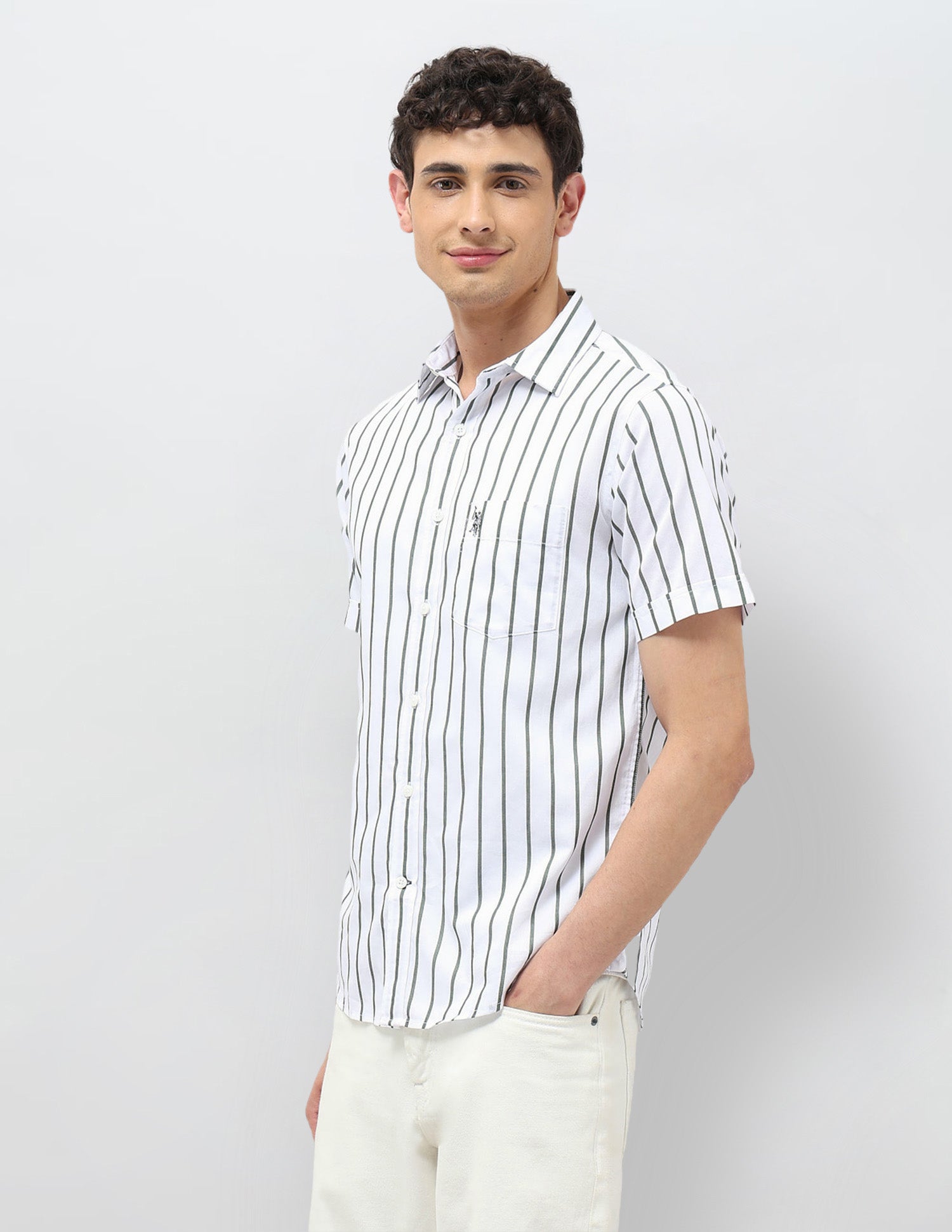 Vertical Striped Tailored Fit Shirt Olive - U.S. POLO ASSN. | Large