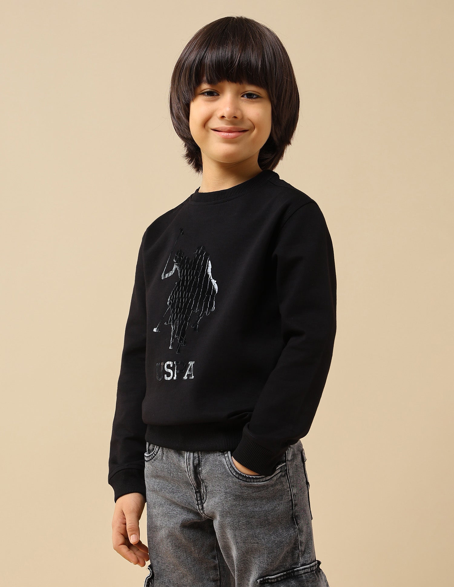 Boys Graphic Brand Embossed Regular Fit Sweatshirt Black - U.S. POLO ASSN. | Large
