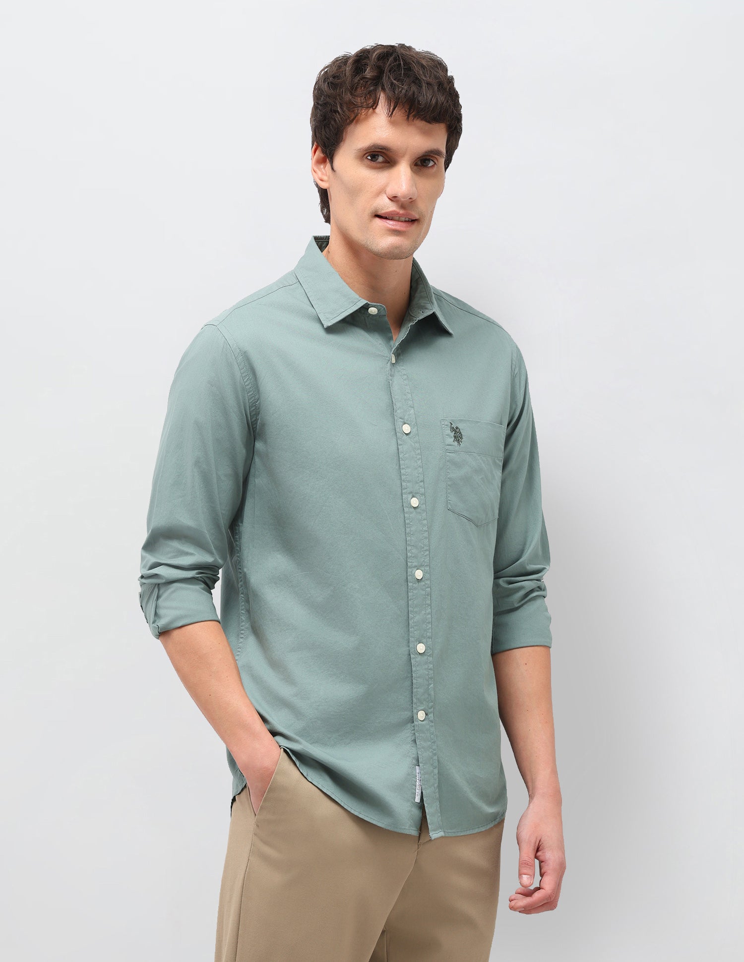 Twill Solid Shirt Green - U.S. Polo Assn. India | Large