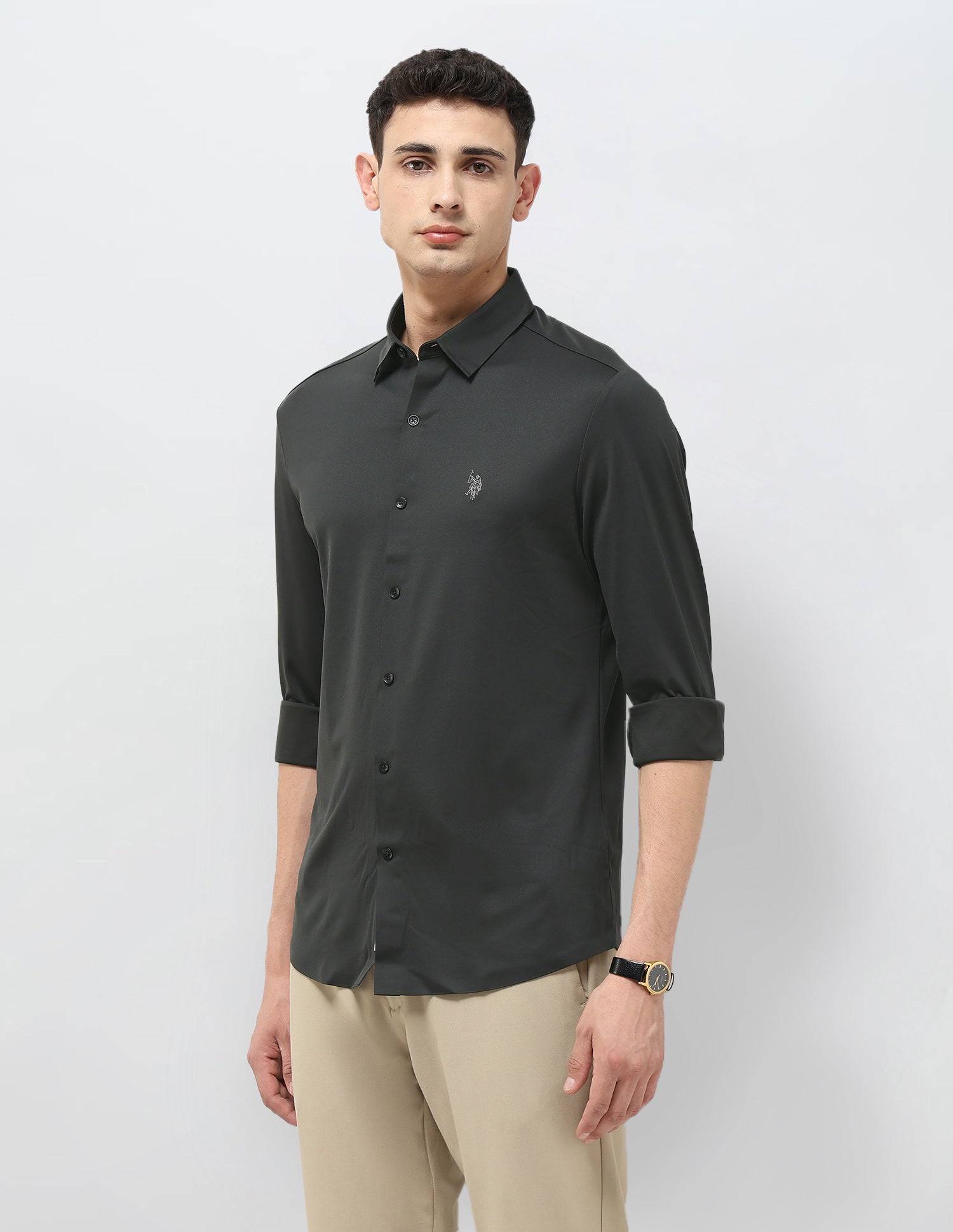 Solid Tailored Fit Shirt Dark Grey - U.S. POLO ASSN. | Large