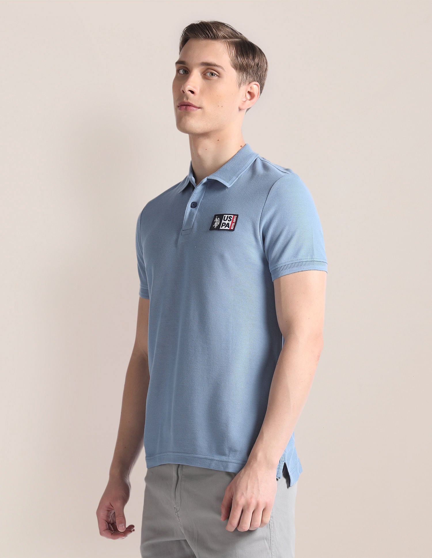 Solid Cotton Polo Shirt Blue - U.S. Polo Assn. India | Large