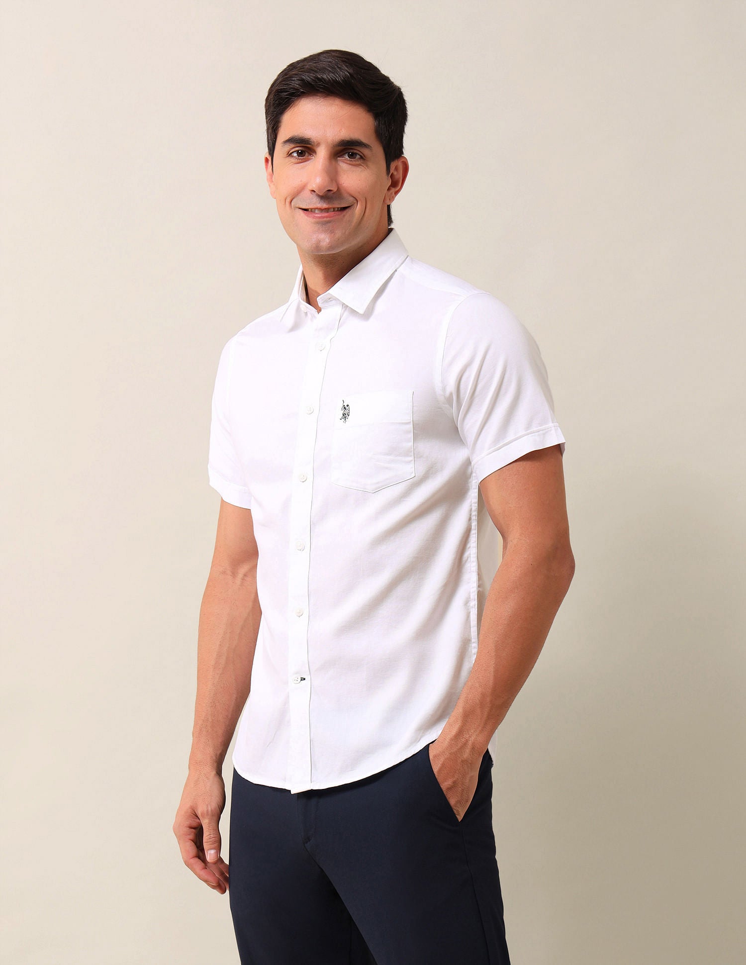 Tailored Fit Solid Formal Shirt White - U.S. Polo Assn. India | Large
