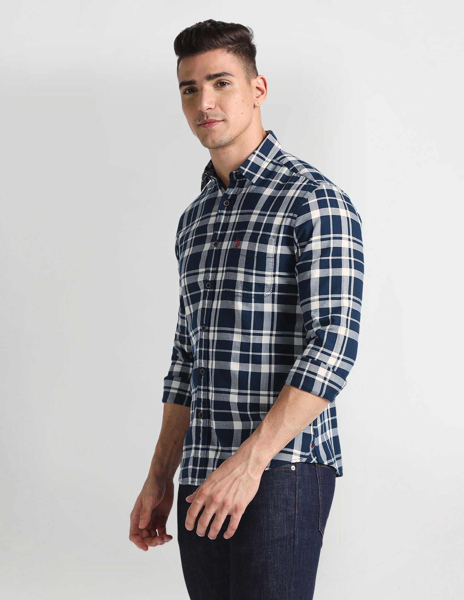 Slim Fit Twill Shirt Dark Blue - U.S. Polo Assn. India | Large