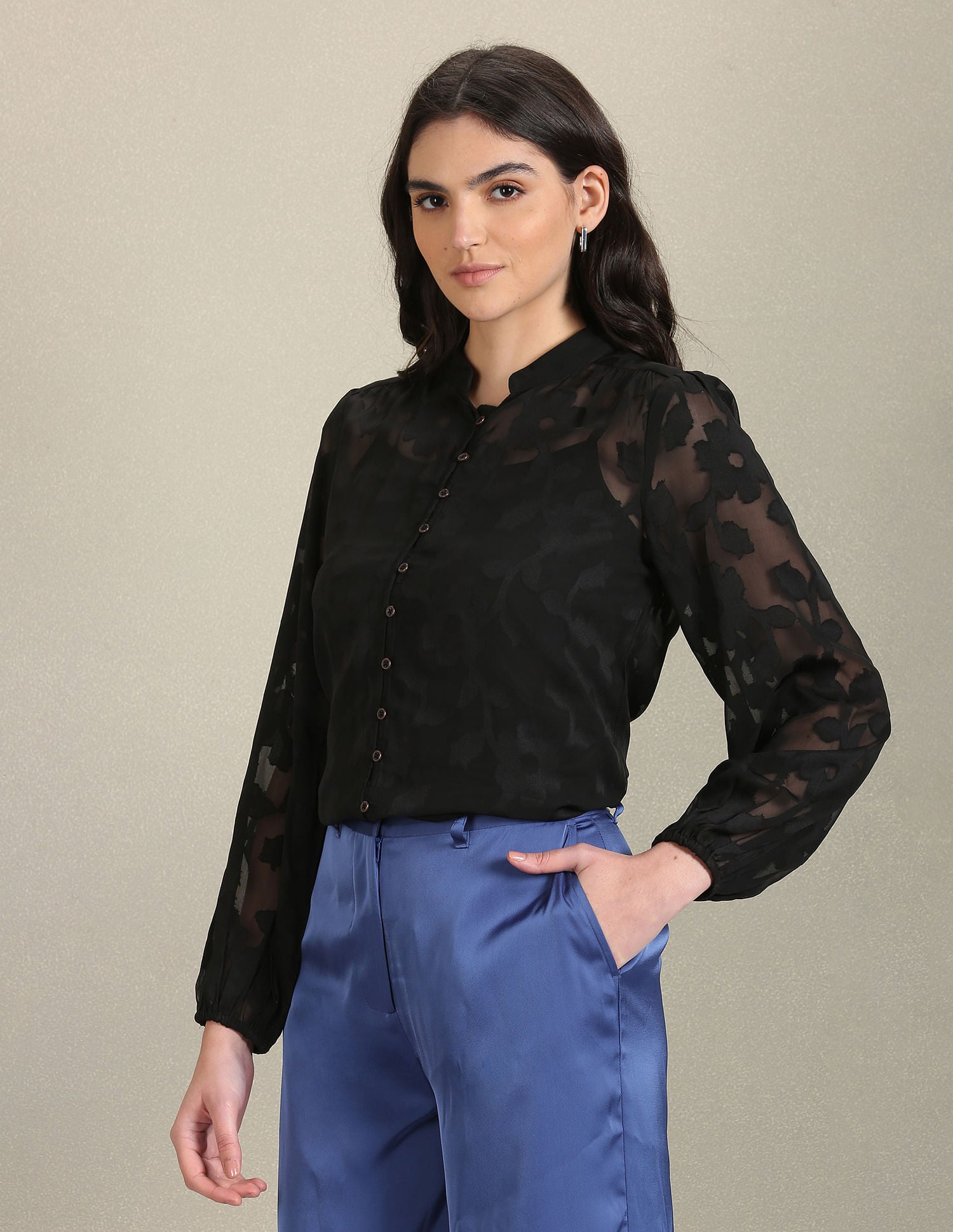 Mandarin Collar Lace Shirt Black - U.S. POLO ASSN. | Large