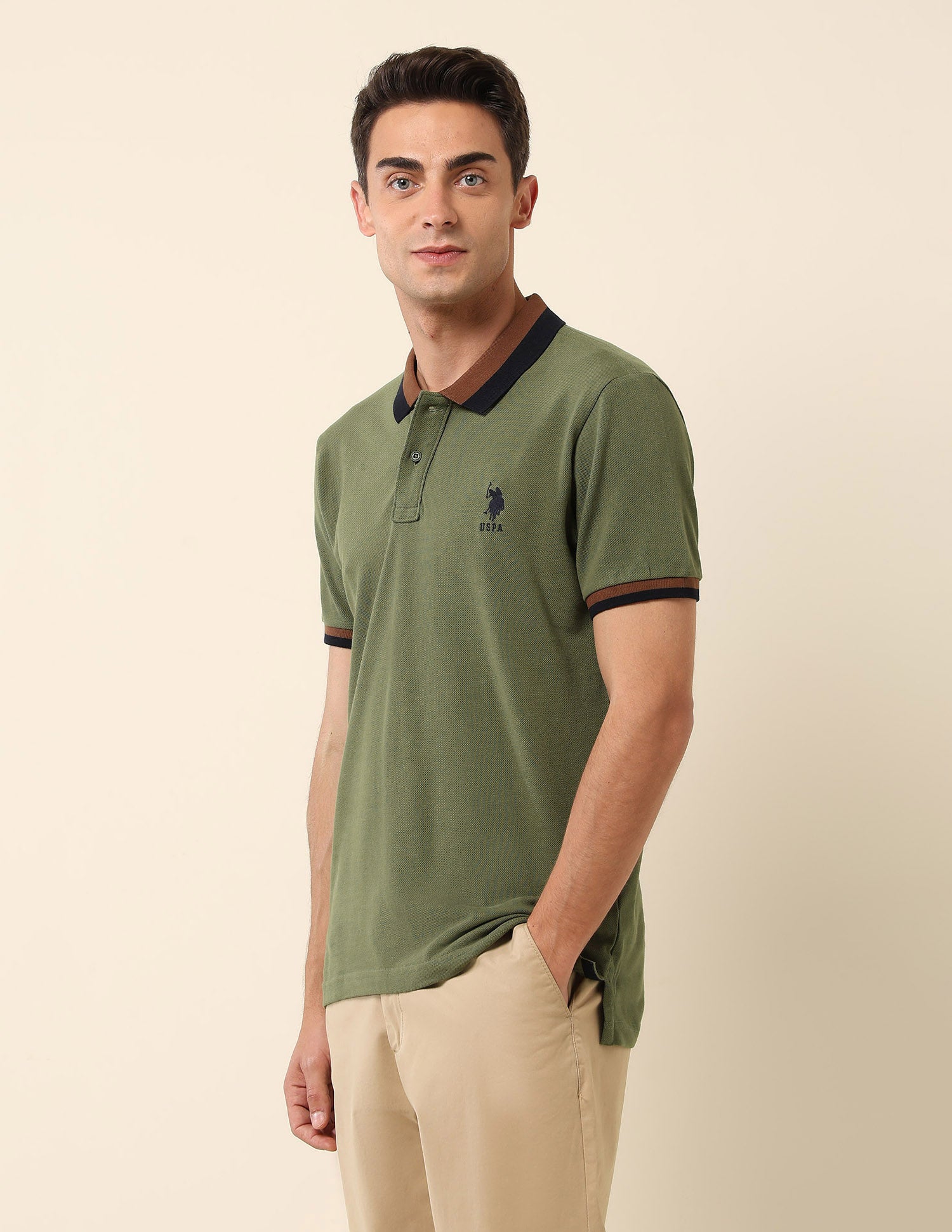 Solid Slim Fit Polo Shirt Olive - U.S. Polo Assn. India | Large