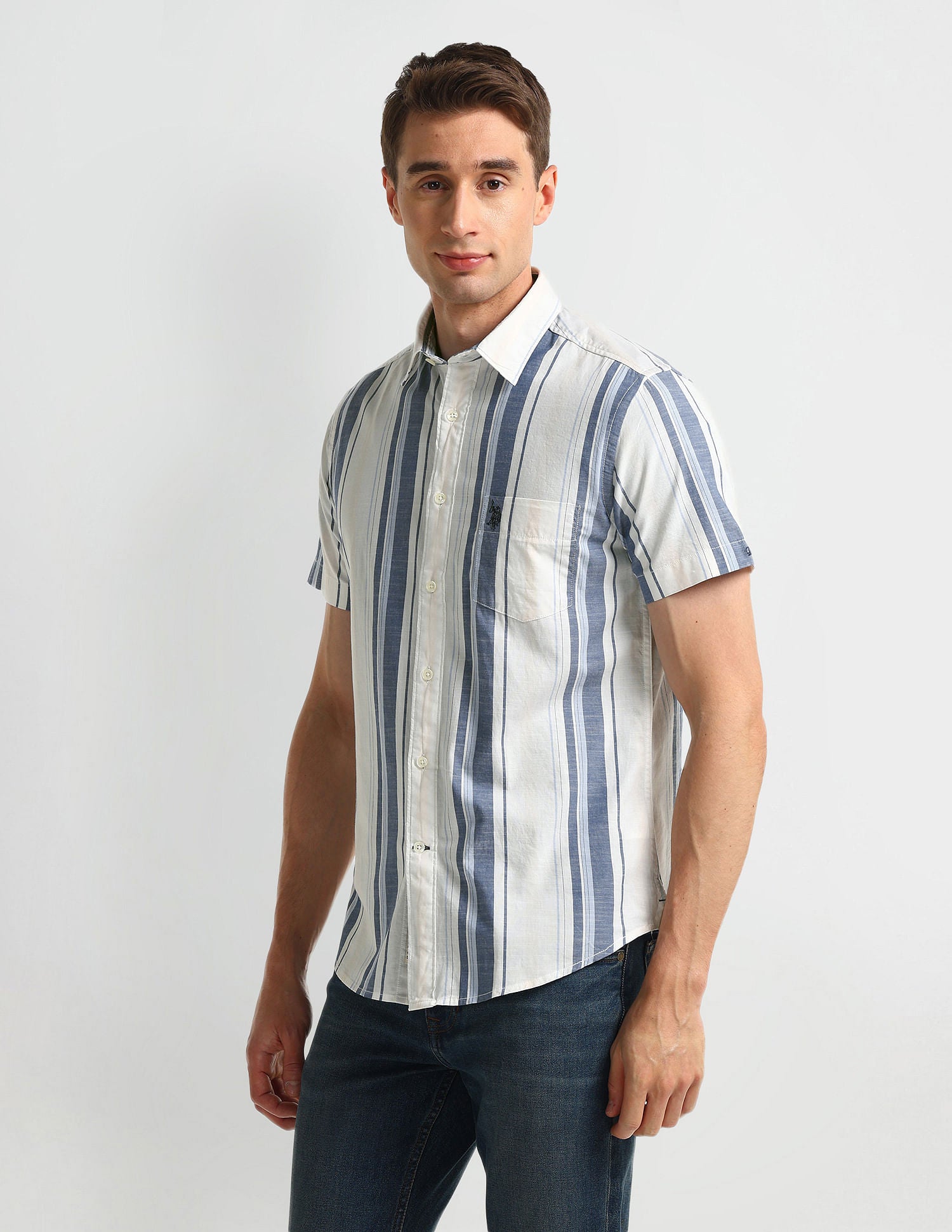 Vertical Striped Slim Fit Shirt Blue - U.S. Polo Assn. India | Large