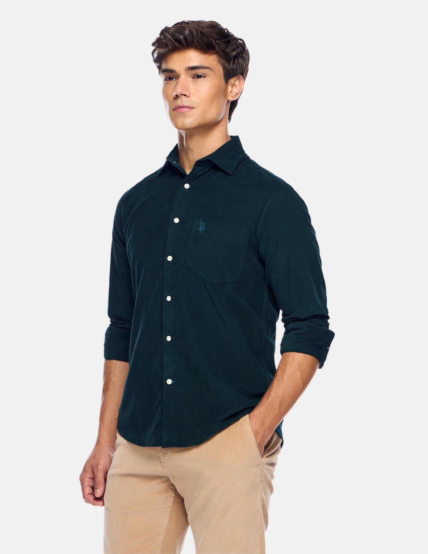 Tailored Fit Corduroy Shirt Teal - U.S. Polo Assn. India | Large