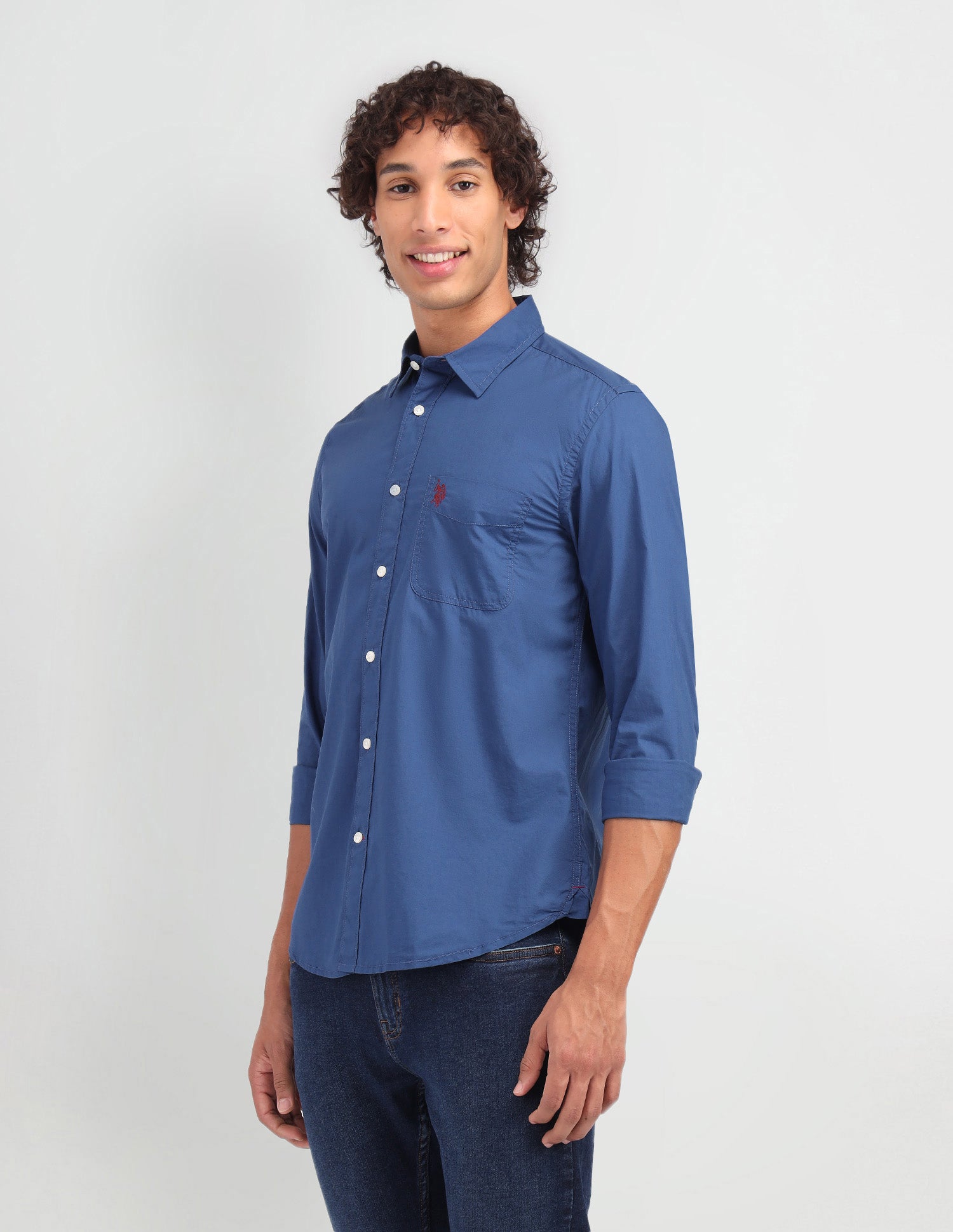 Solid Pattern Twill Shirt Dark Blue - U.S. Polo Assn. India | Large