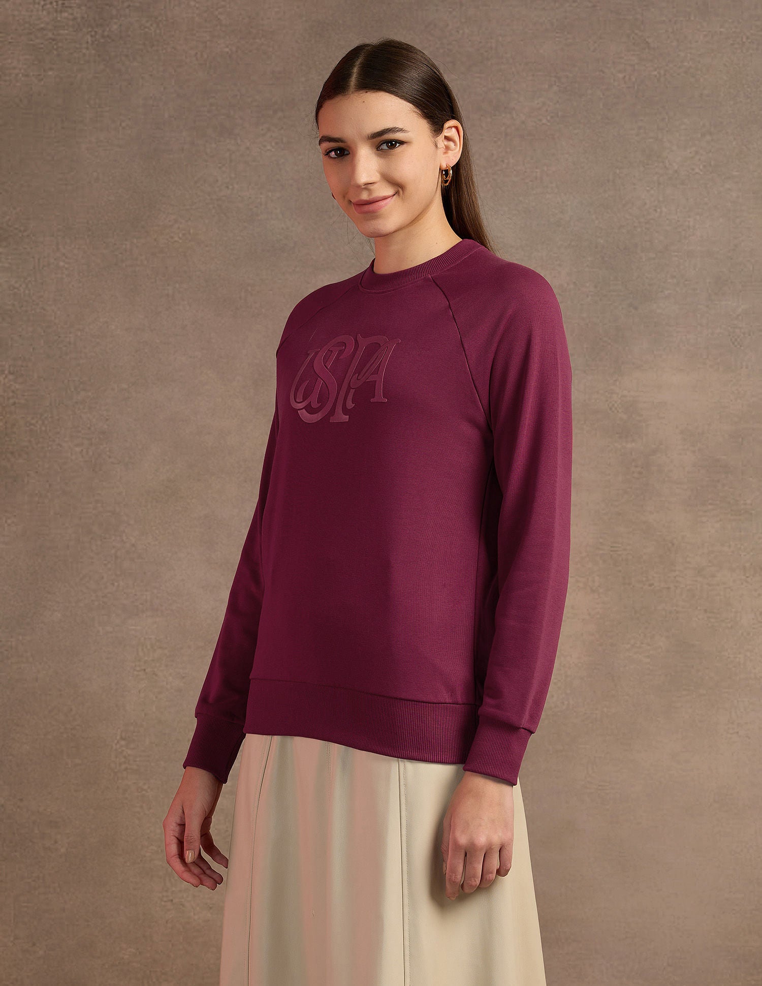 Drop Shoulder Gel Print Sweatshirt Wine - U.S. Polo Assn. India | Large