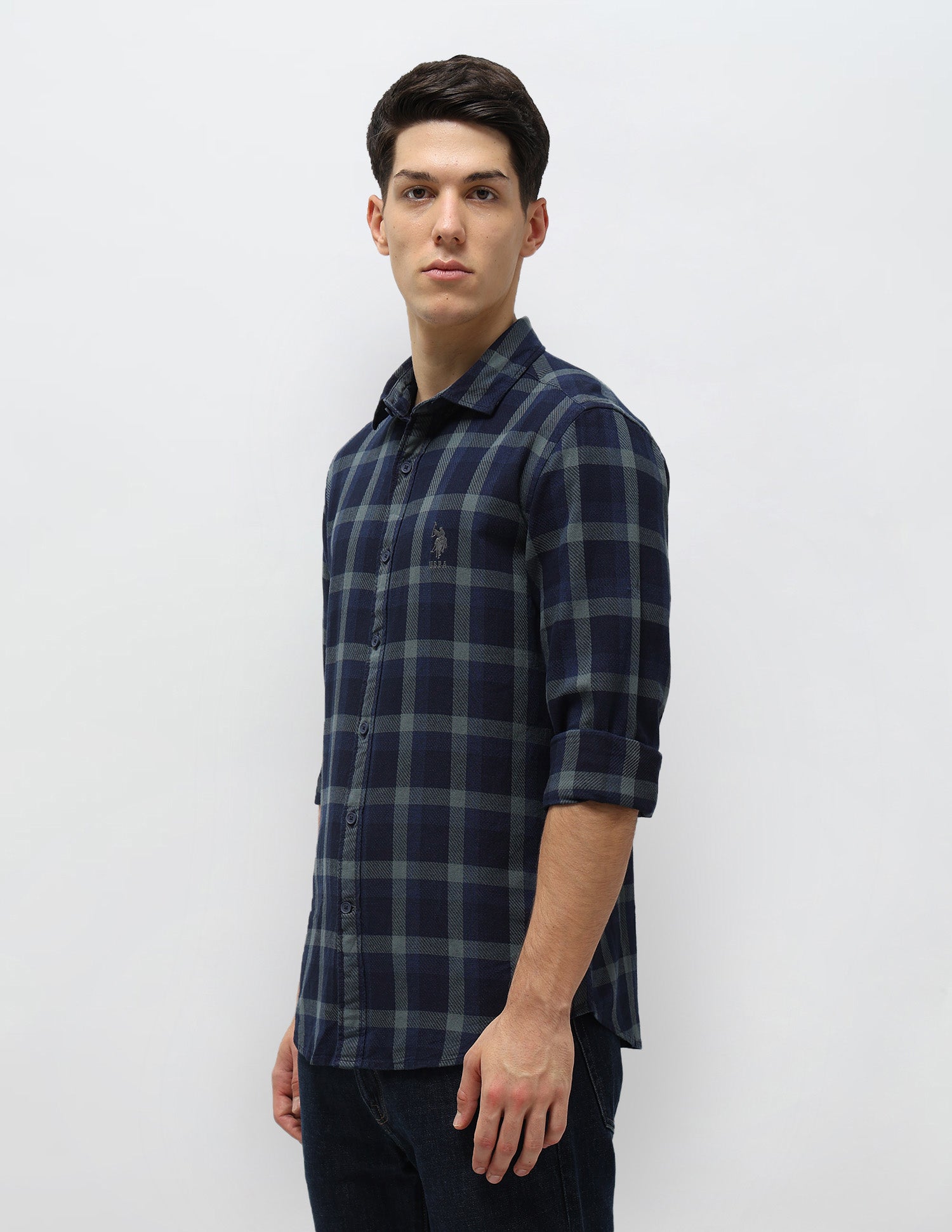 Tartan Checked Twill Shirt Dark Indigo - U.S. POLO ASSN. | Large