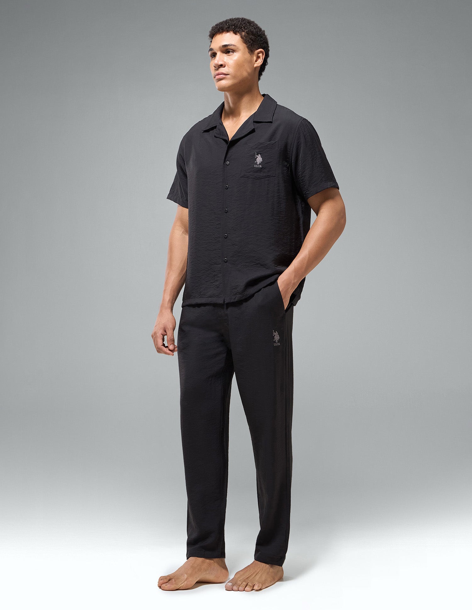 Crinkled Featherlight OESS02 Sleep Set Black - U.S. Polo Assn. India | Large