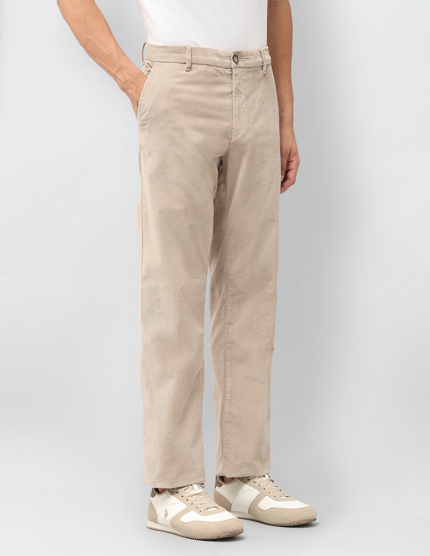 Riley Straight Fit Corduroy Trousers Beige - U.S. POLO ASSN. | Large