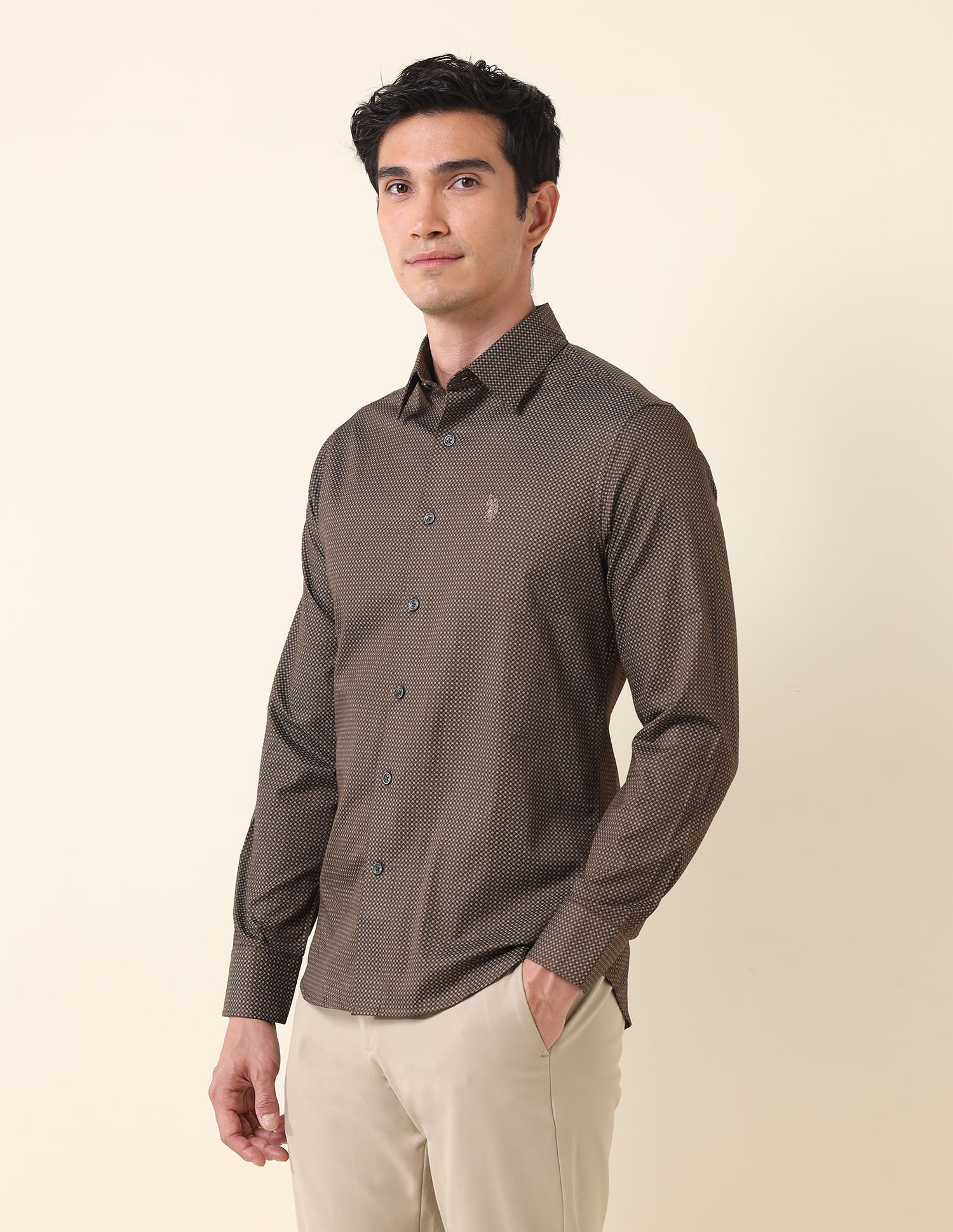 Geometric Printed Pure Cotton Shirt Brown - U.S. Polo Assn. India | Large