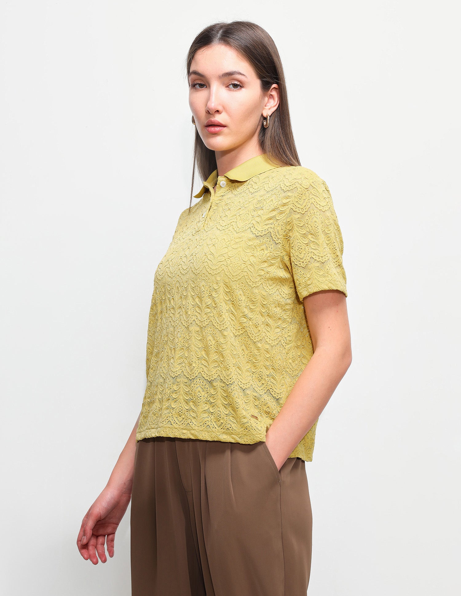All Over Floral Lace Relaxed Fit Polo Shirt Yellow - U.S. Polo Assn. India | Large