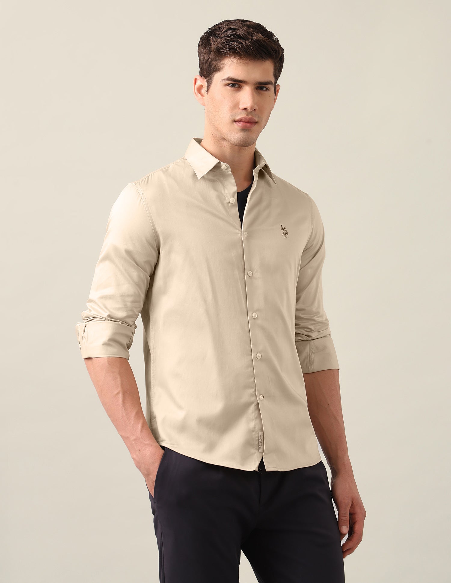 Satin Tailored Fit Shirt Beige - U.S. Polo Assn. India | Large