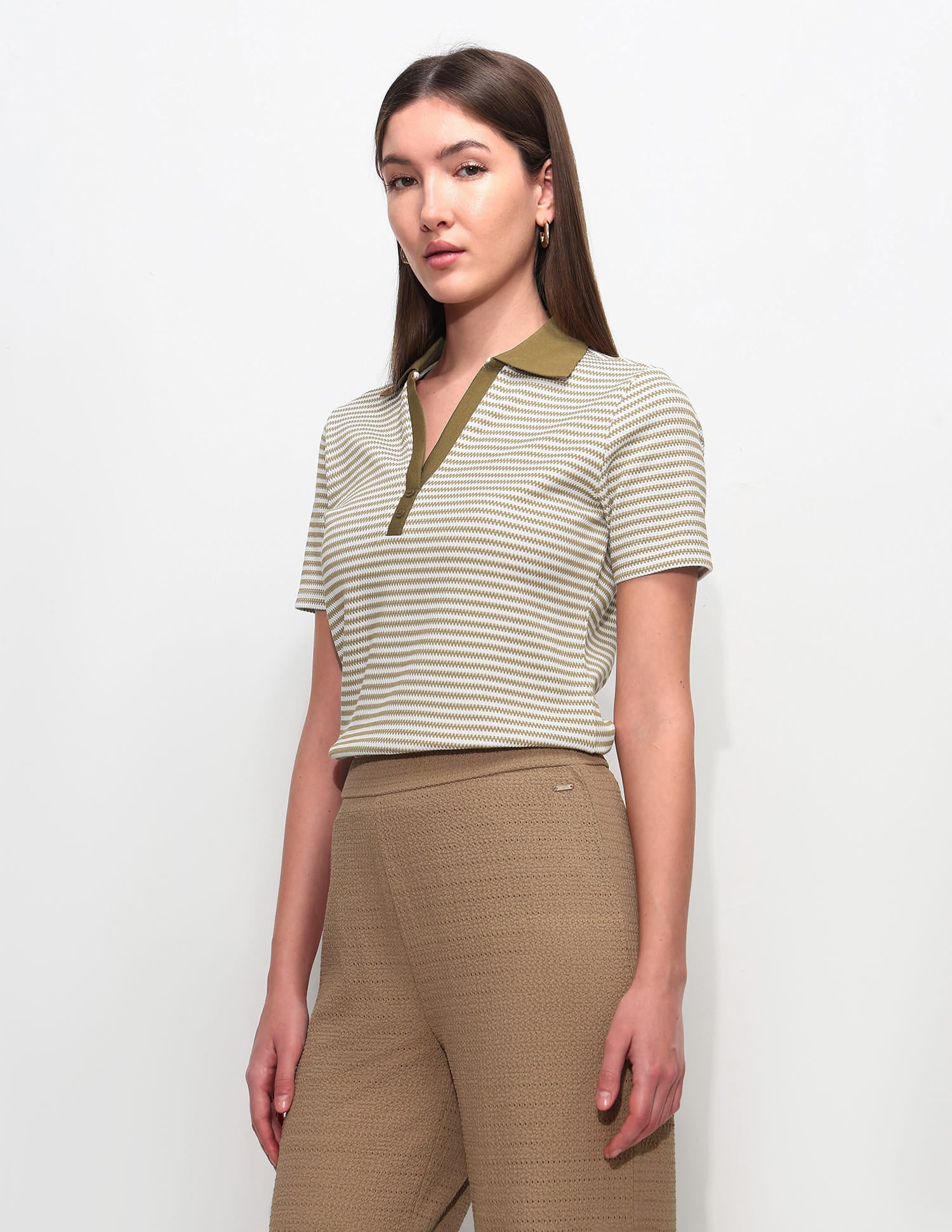 Textured Stripes Polo Shirt Olive - U.S. Polo Assn. India | Large