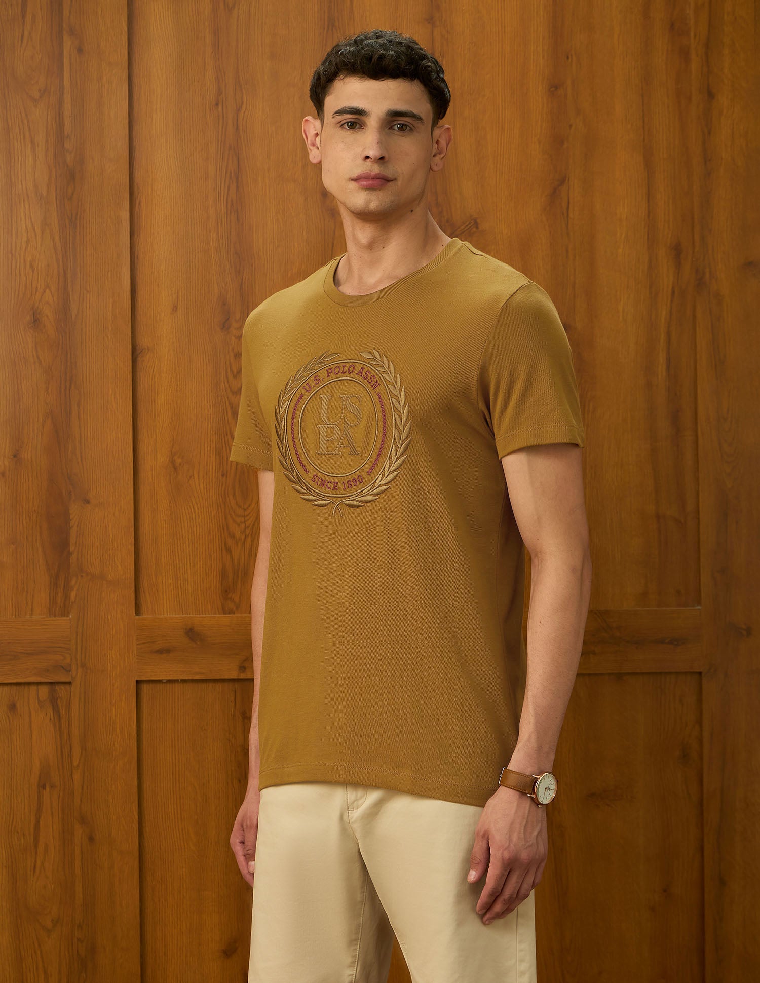 Brand Embroidered Varsity Theatre T-Shirt Mustard - U.S. POLO ASSN. | Large