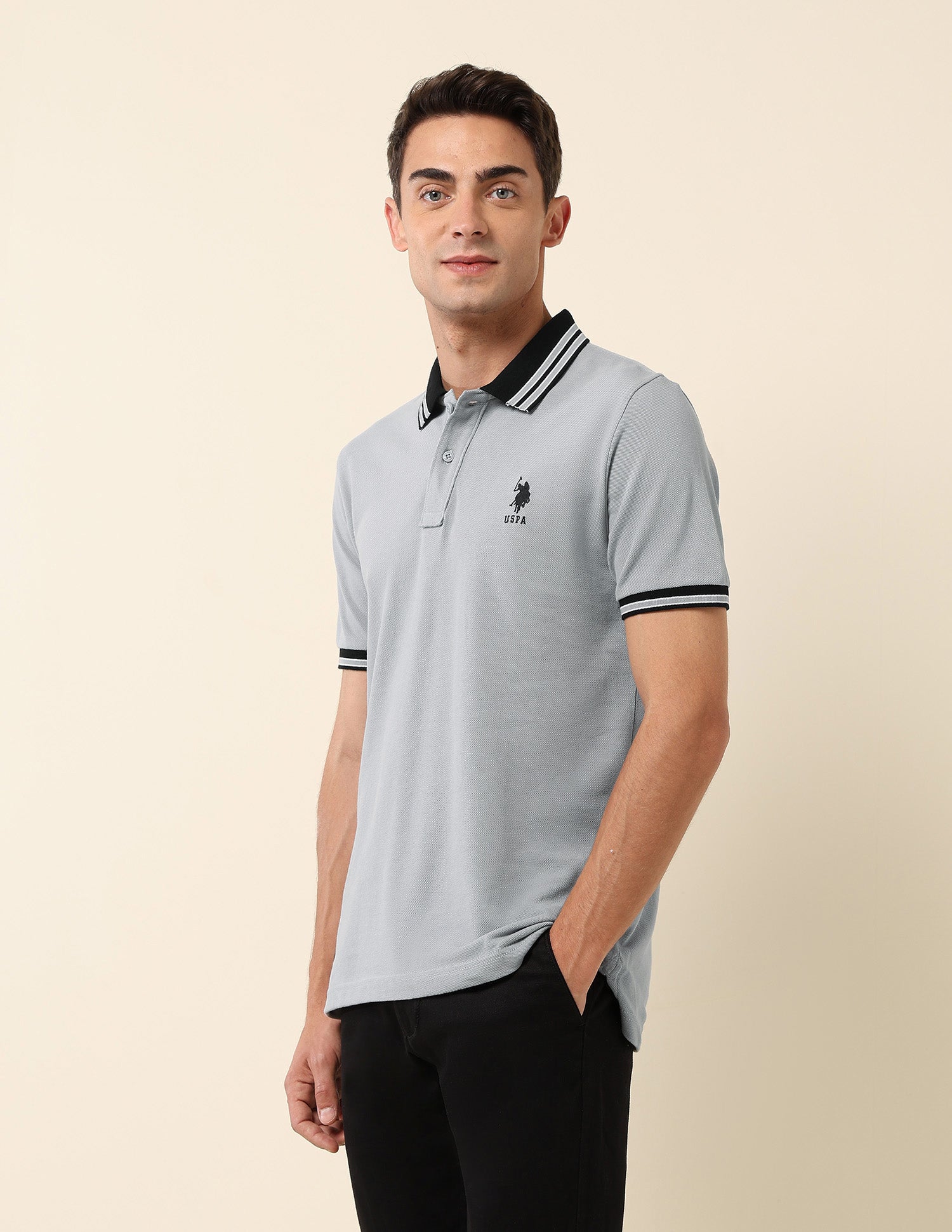 Slim Fit Solid Polo Shirt Light Grey - U.S. Polo Assn. India | Large