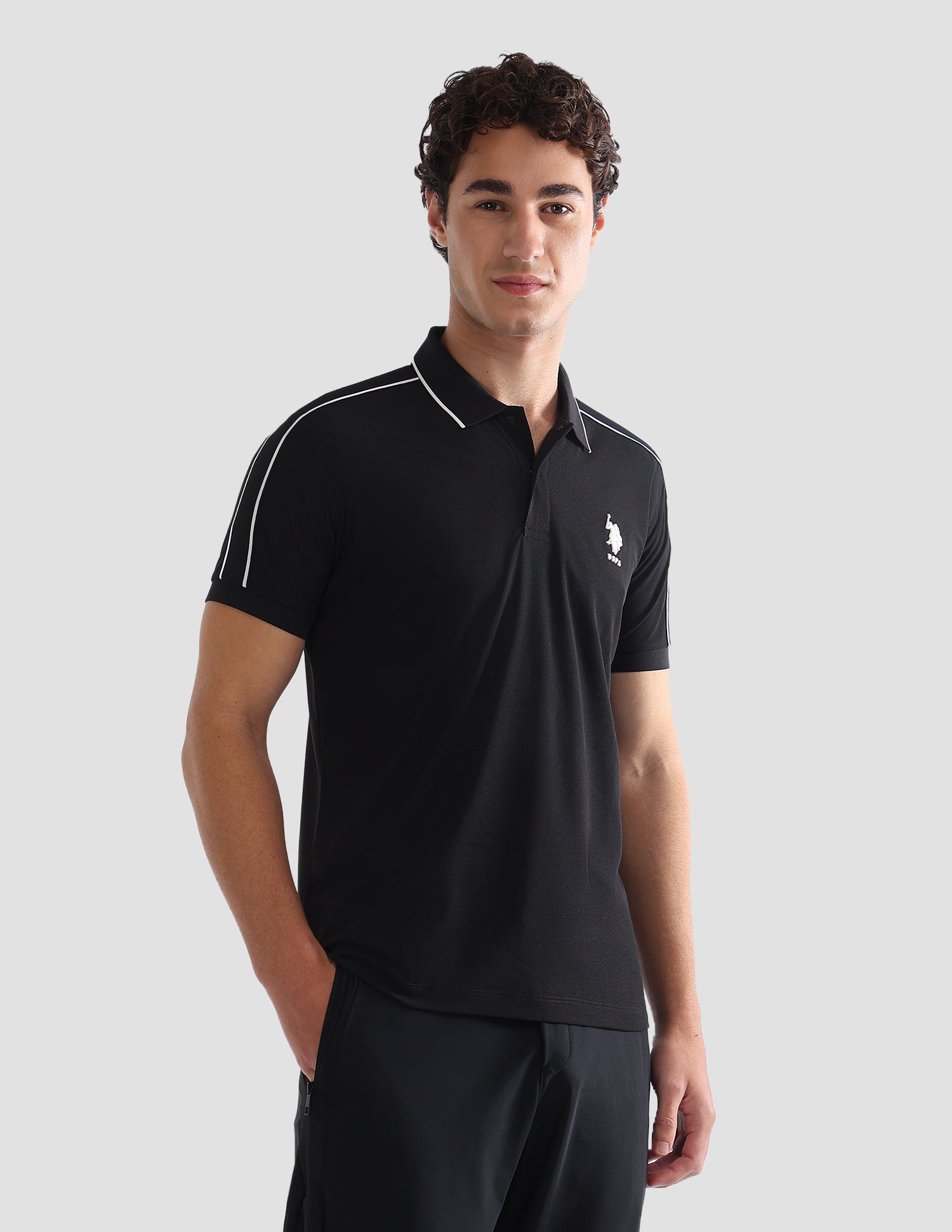 Solid Slim Fit Active Polo Shirt Black - U.S. Polo Assn. India | Large