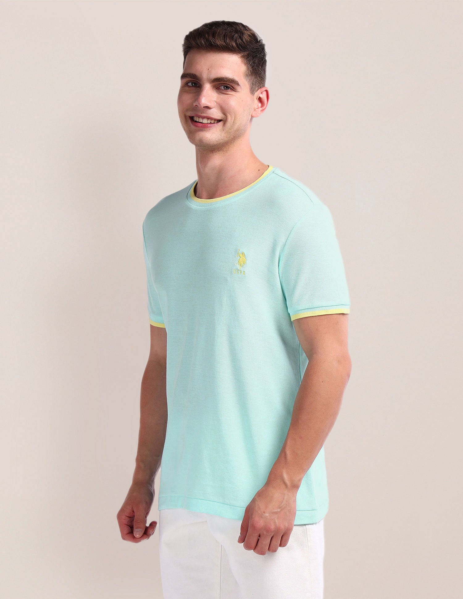 Tipped Slim Fit Cotton T-Shirt Light Blue - U.S. Polo Assn. India | Large