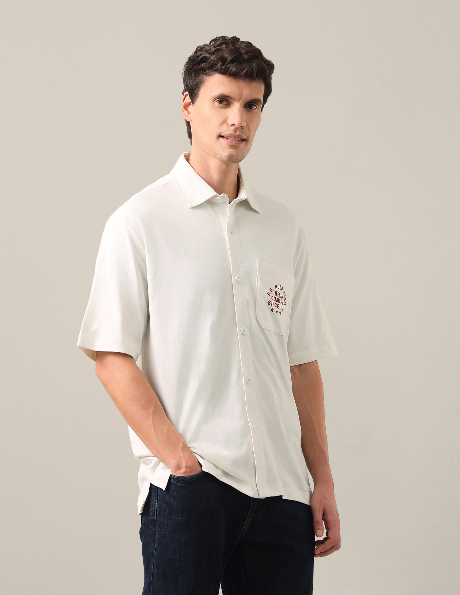 Typographic Brand Printed Knitted Shirt White - U.S. Polo Assn. India | Large