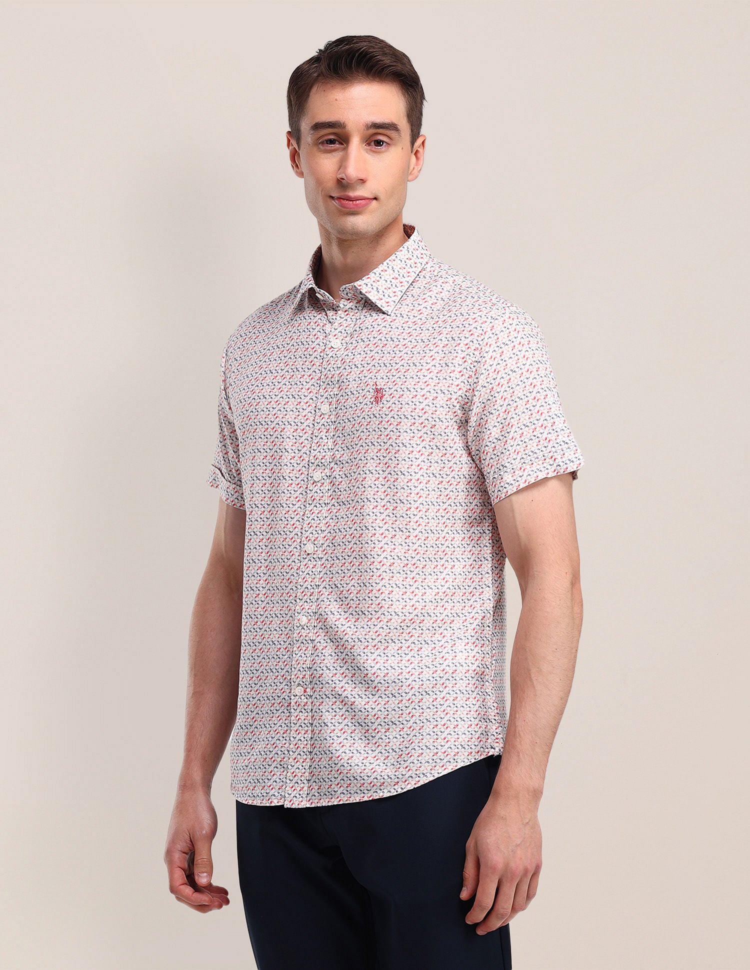 Tailored Fit Geometric Shirt Peach - U.S. Polo Assn. India | Large