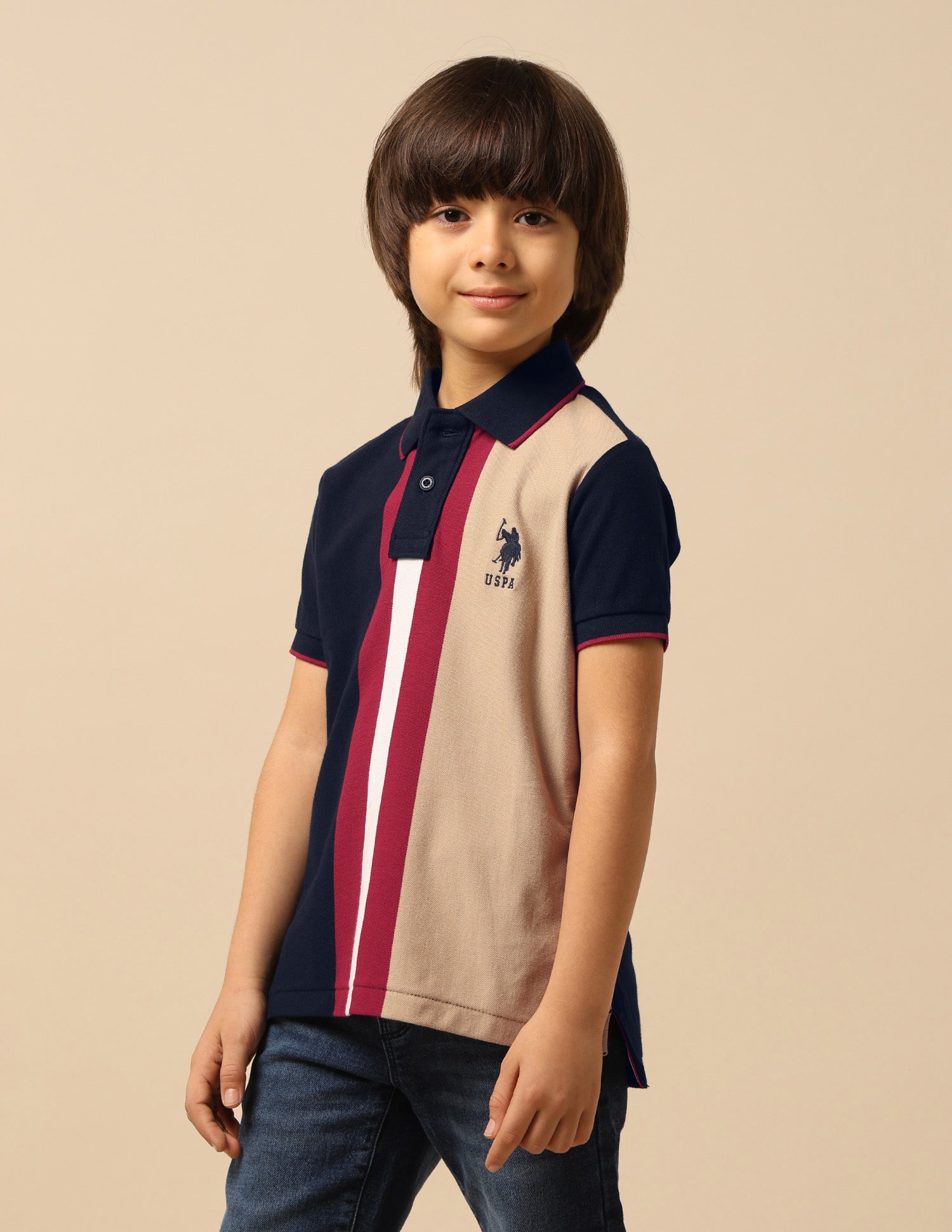 Boys Colour Blocked Regular Fit Polo Shirt Navy - U.S. POLO ASSN. | Large