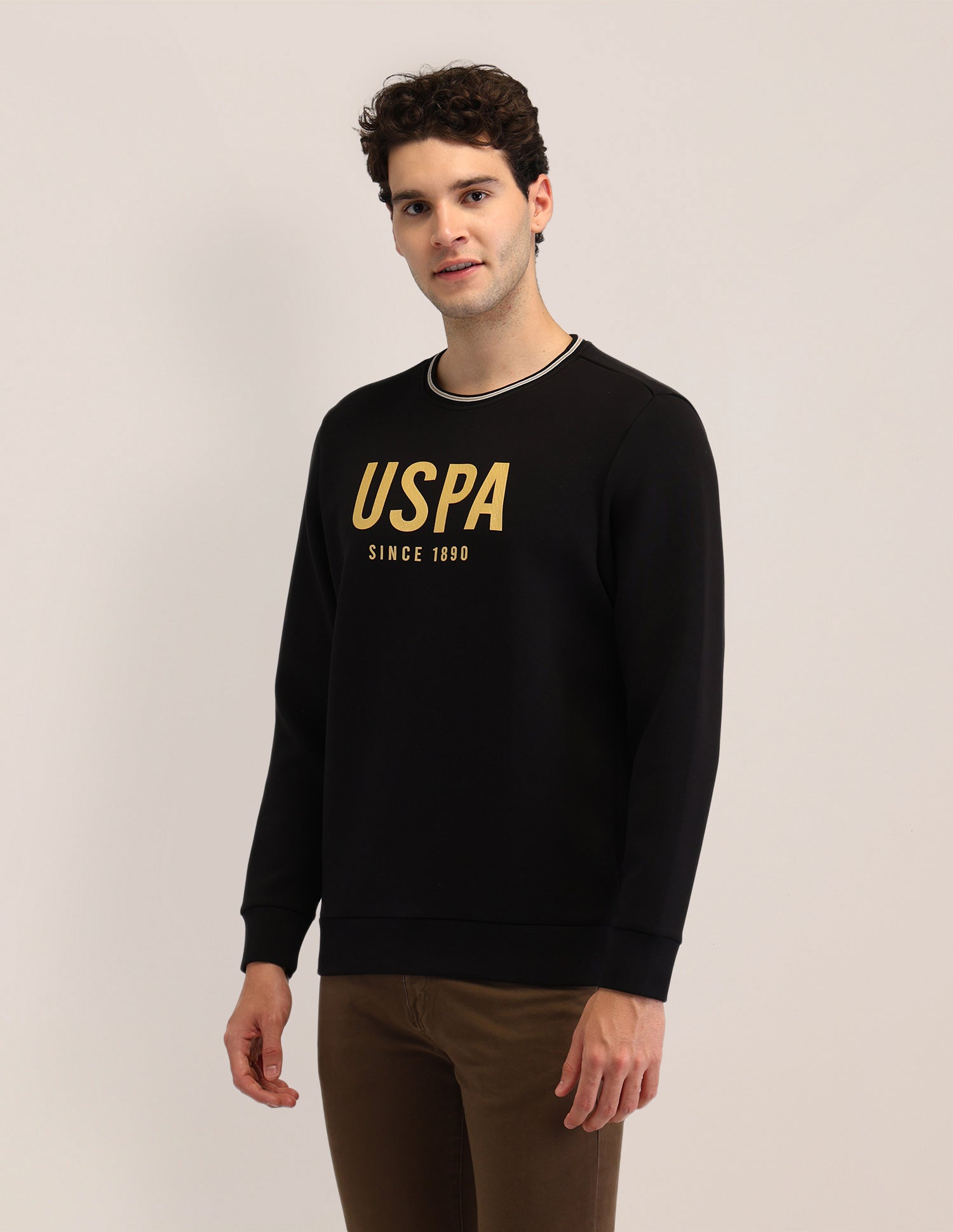 Brand Printed Regular Fit Sweatshirt Black - U.S. Polo Assn. India | Large