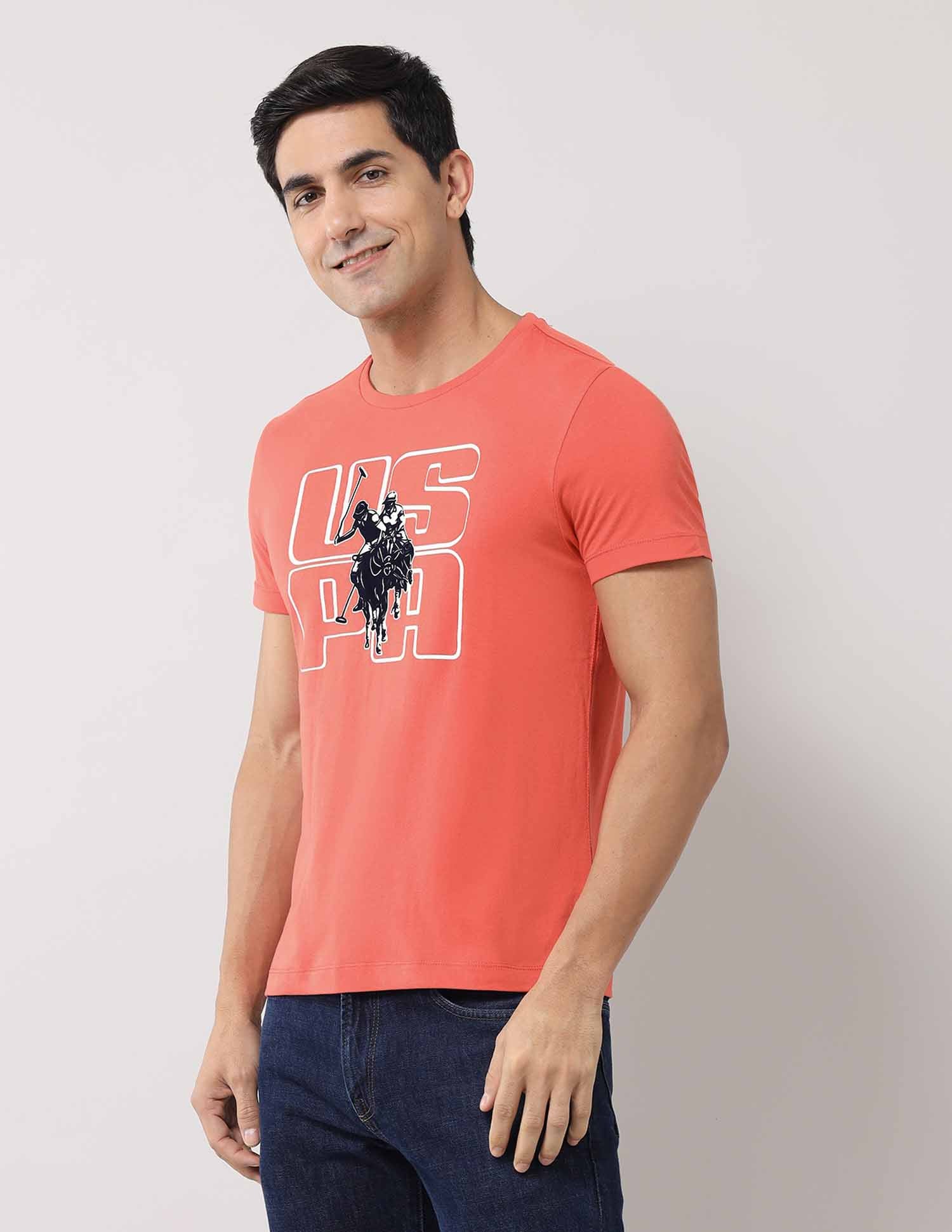 Brand Printed Pure Cotton T-Shirt Orange - U.S. POLO ASSN. | Large