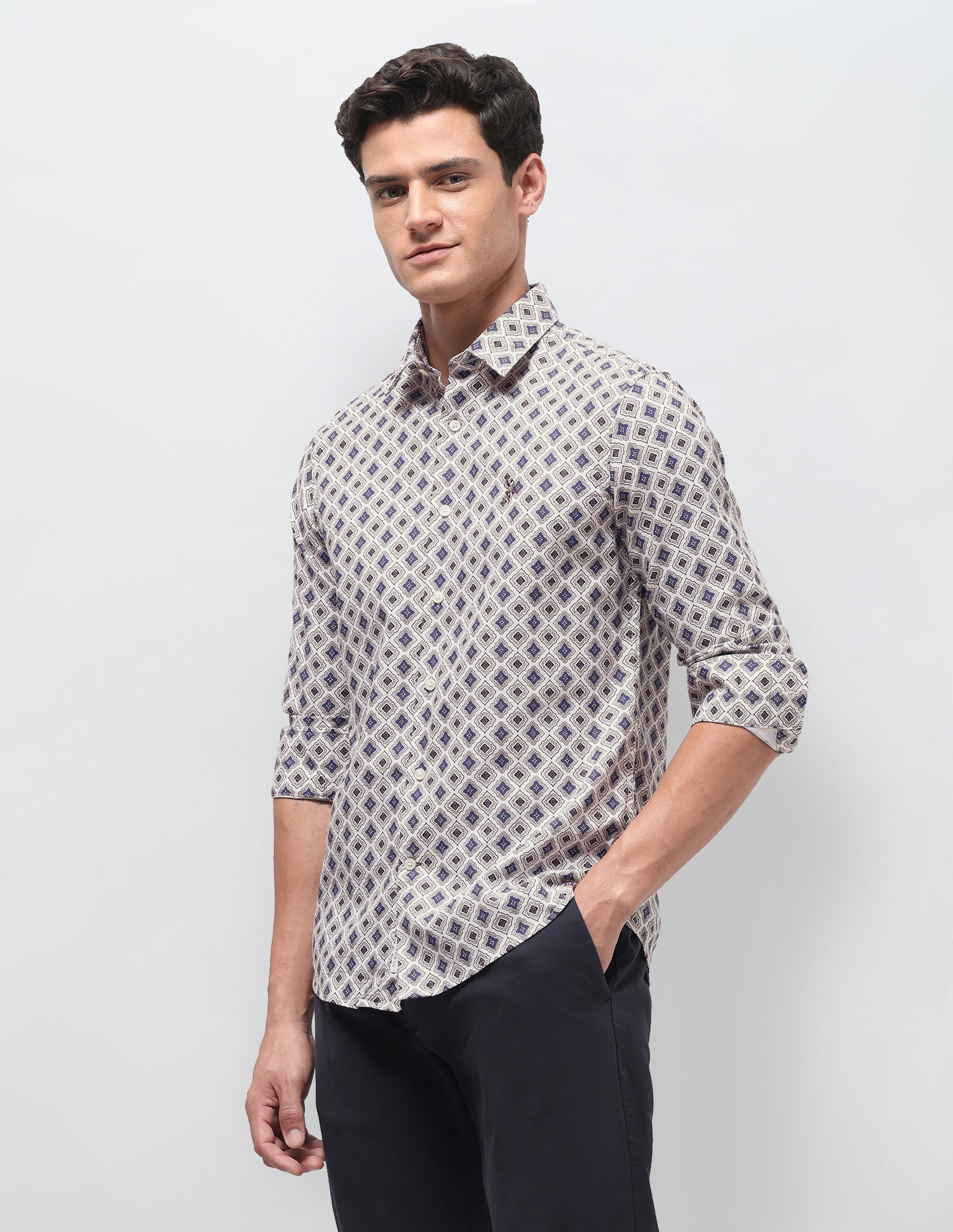 Dobby Regular Fit Shirt Brown - U.S. Polo Assn. India | Large