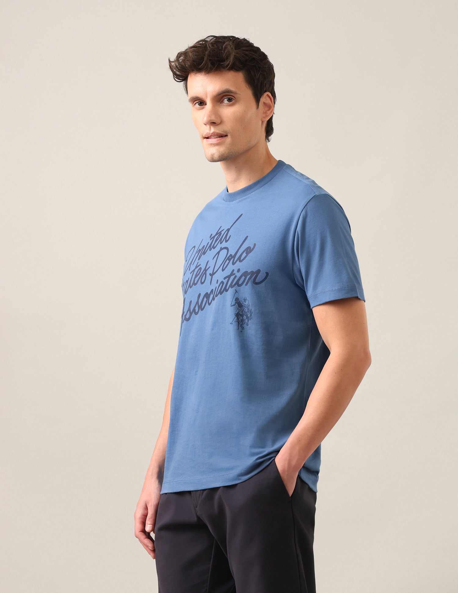 Typographic Brand Printed Regular Fit T-Shirt Dark Blue - U.S. Polo Assn. India | Large