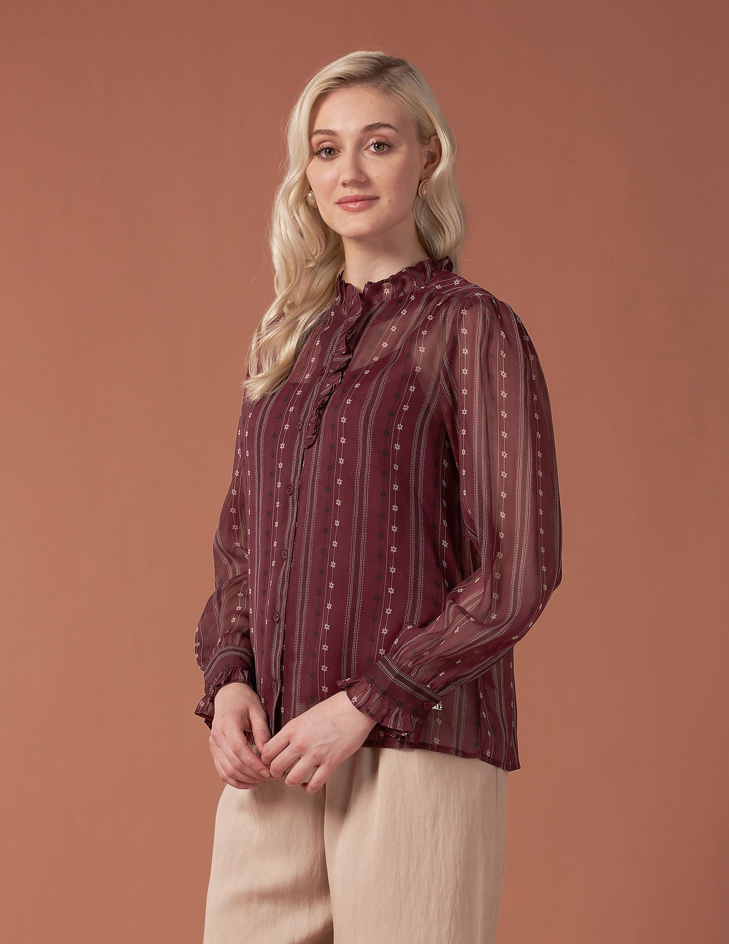 Ruffled Button Down Top Multicolor - U.S. POLO ASSN. | Large