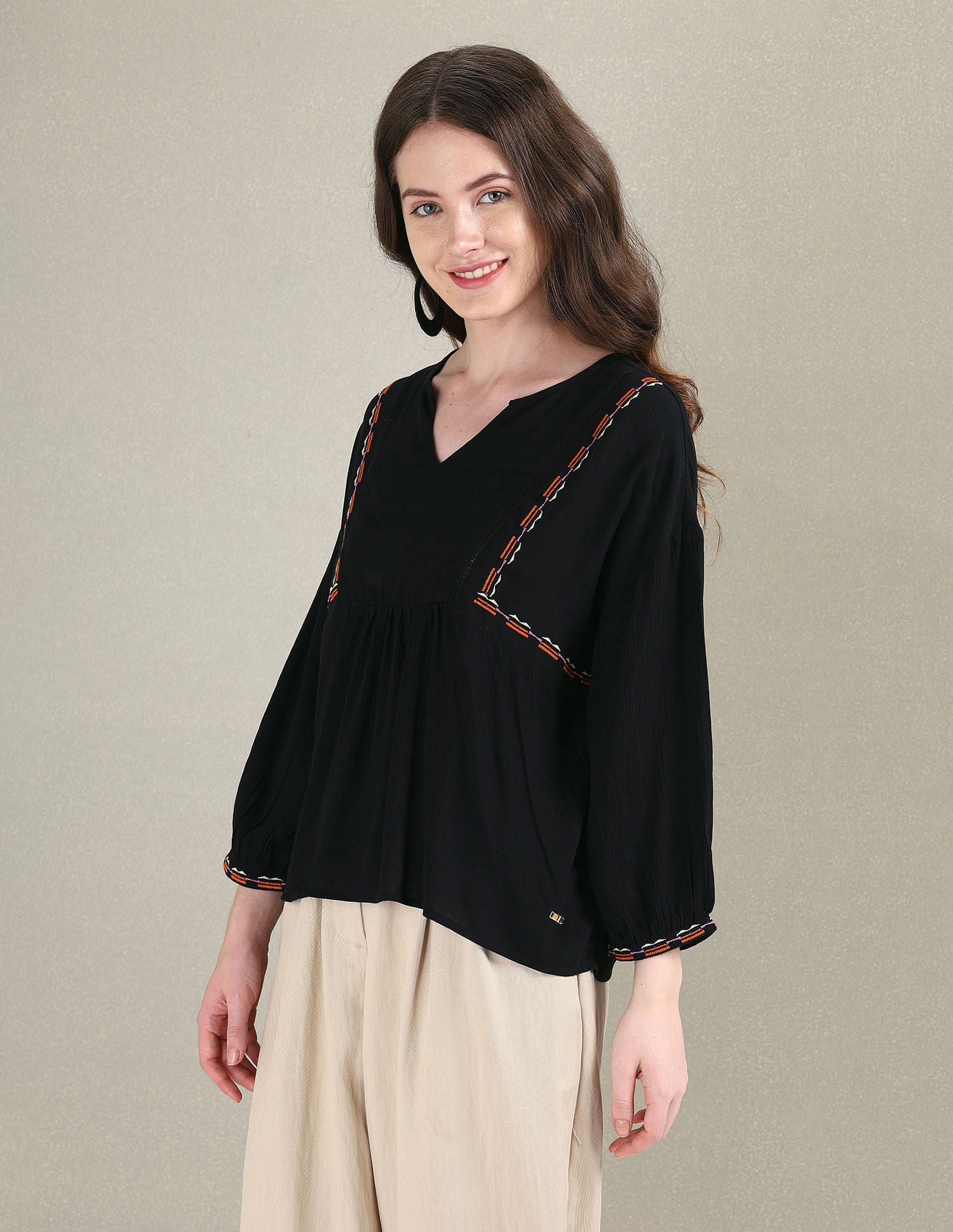 Crinkle Viscose Relaxed Top Black - U.S. POLO ASSN. | Large