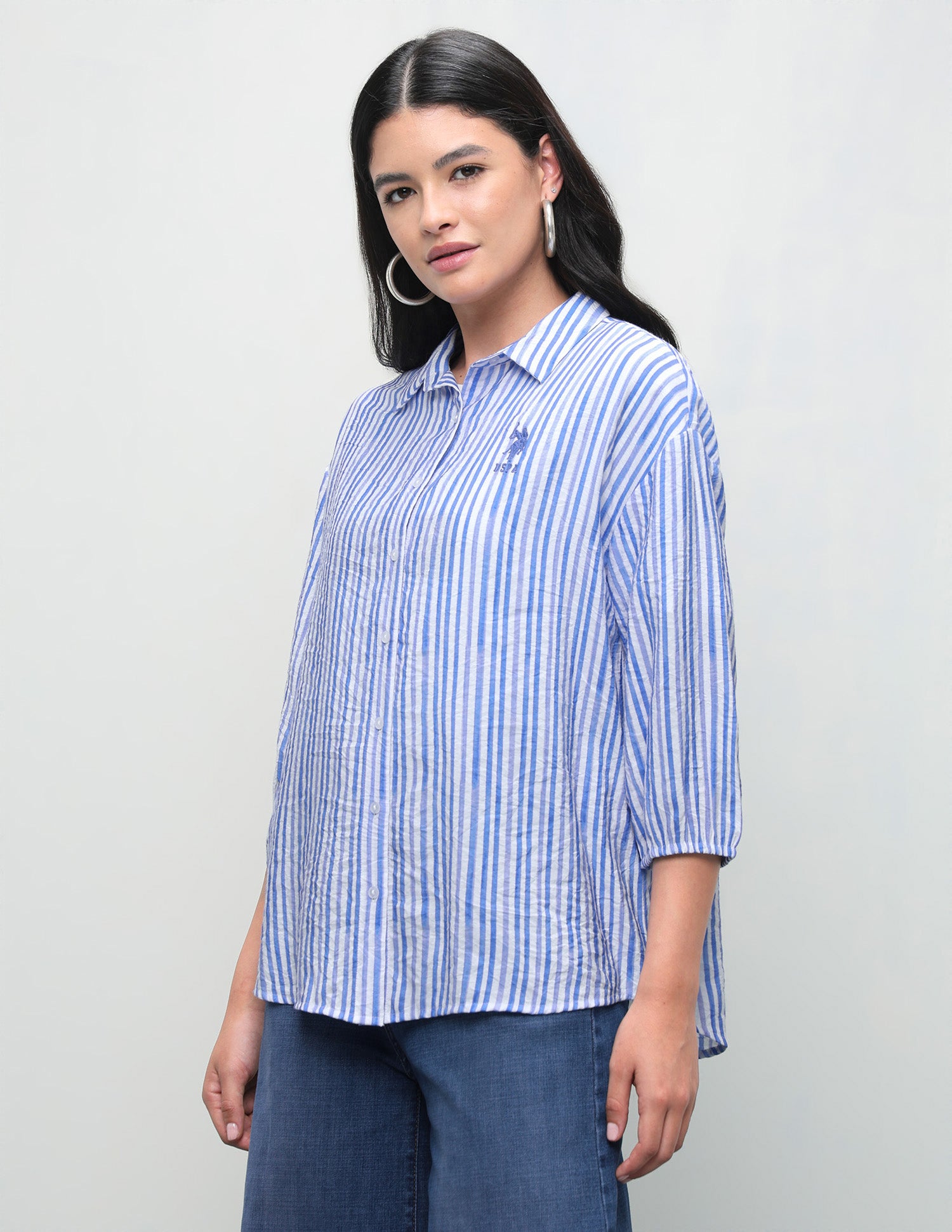 Vertical Striped Relaxed Fit Shirt Light Blue - U.S. Polo Assn. India | Large