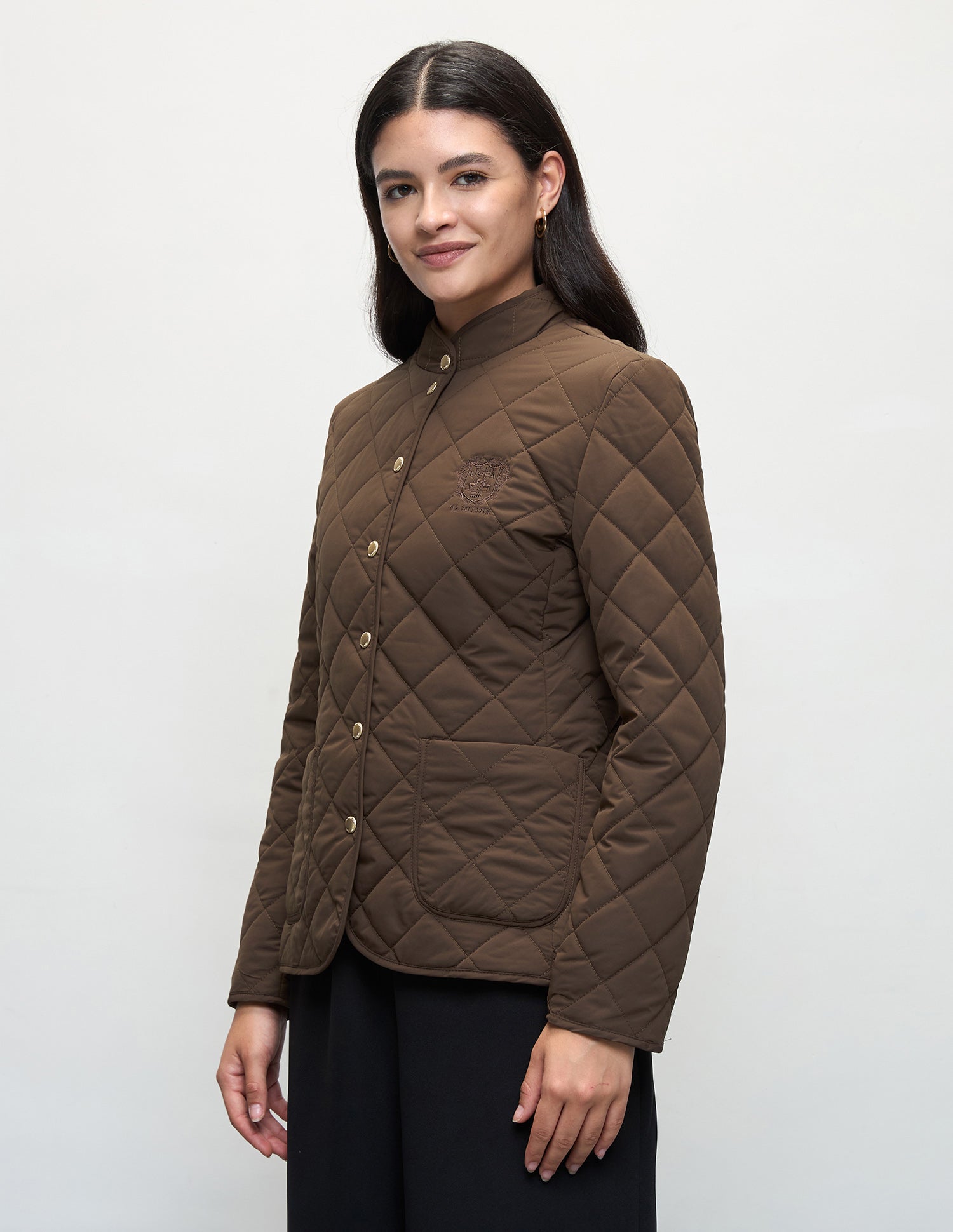 Solid Regular Fit Quilted Jacket Dark Brown - U.S. Polo Assn. India | Large