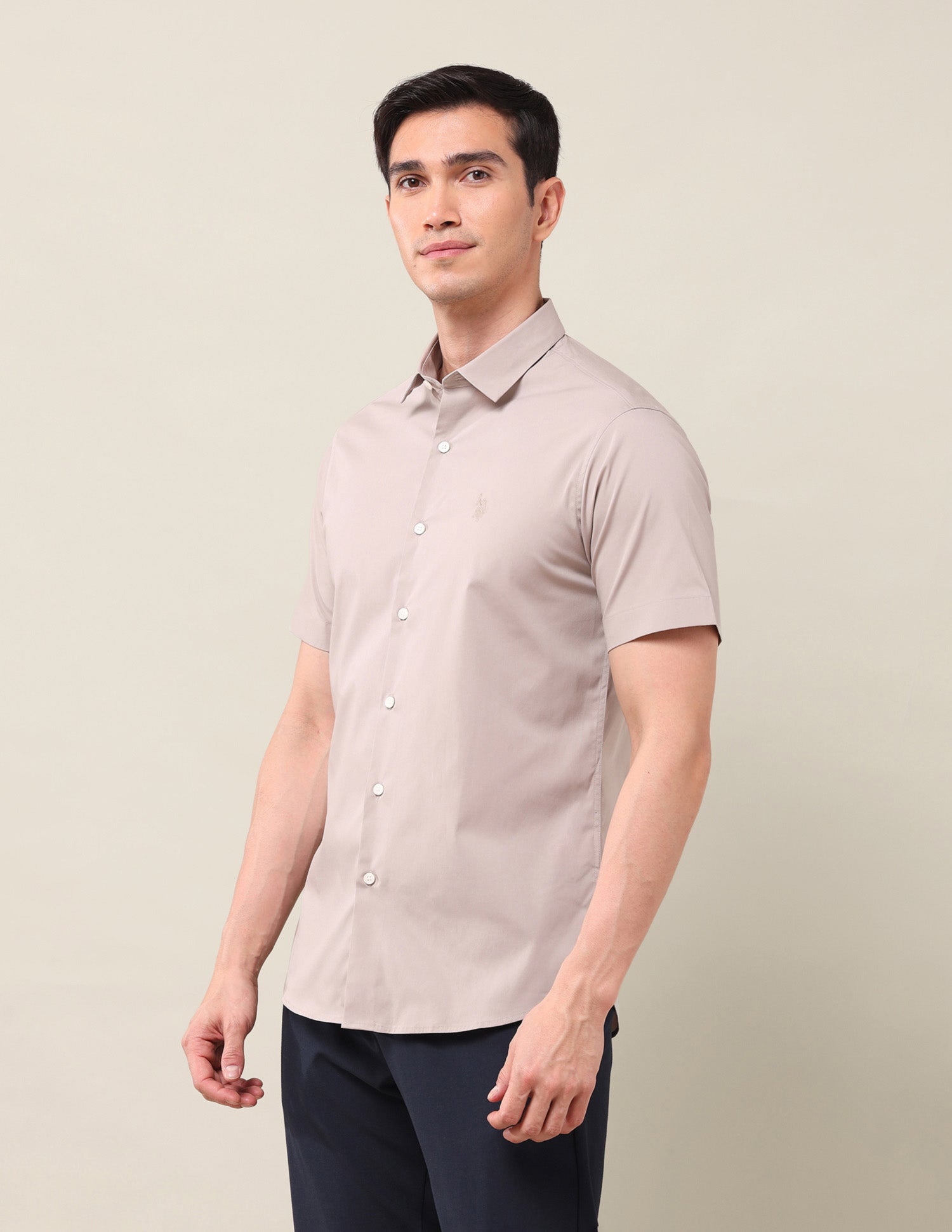 Solid Tailored Fit Shirt Lt Beige - U.S. POLO ASSN. | Large