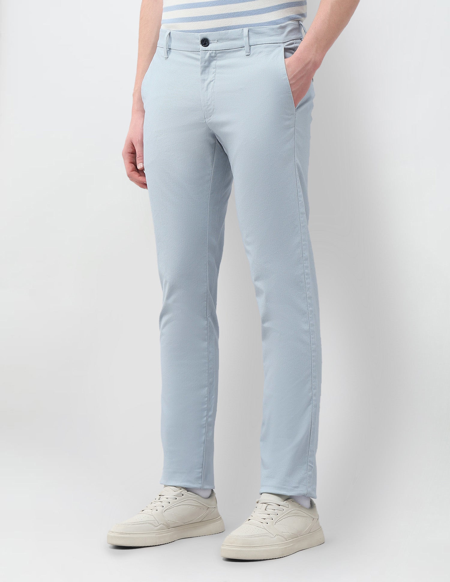 Denver Slim Fit Textured Trousers Light Blue - U.S. Polo Assn. India | Large