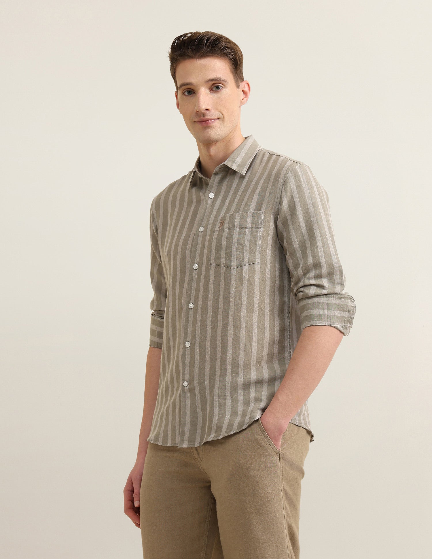 Sotogrande Tailored Fit Shirt Light Olive - U.S. Polo Assn. India | Large