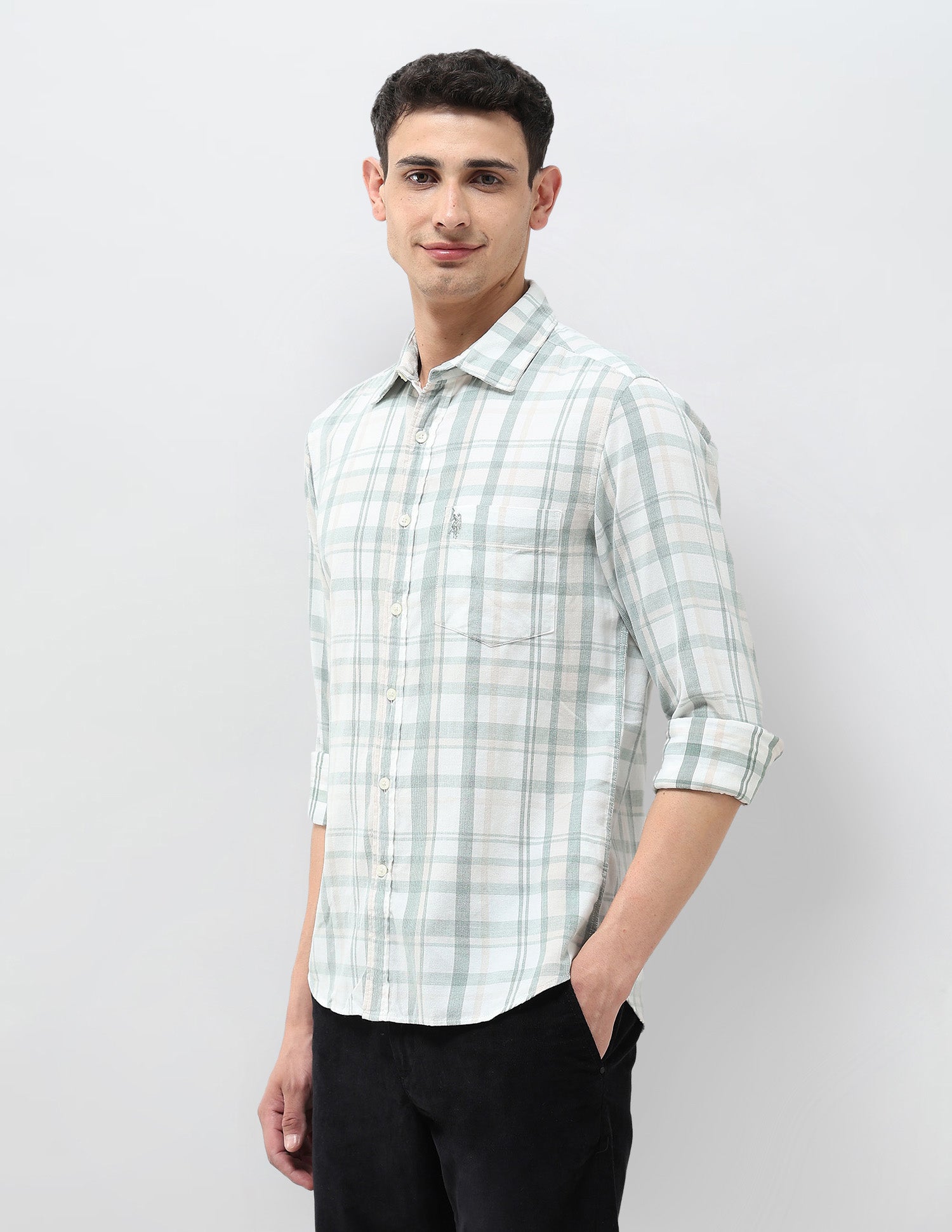 Tartan Checked Tailored Fit Shirt Sage - U.S. POLO ASSN. | Large