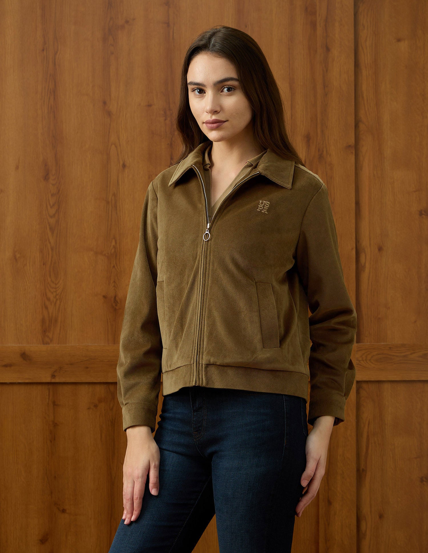 Solid Regular Fit Jacket Brown - U.S. POLO ASSN. | Large