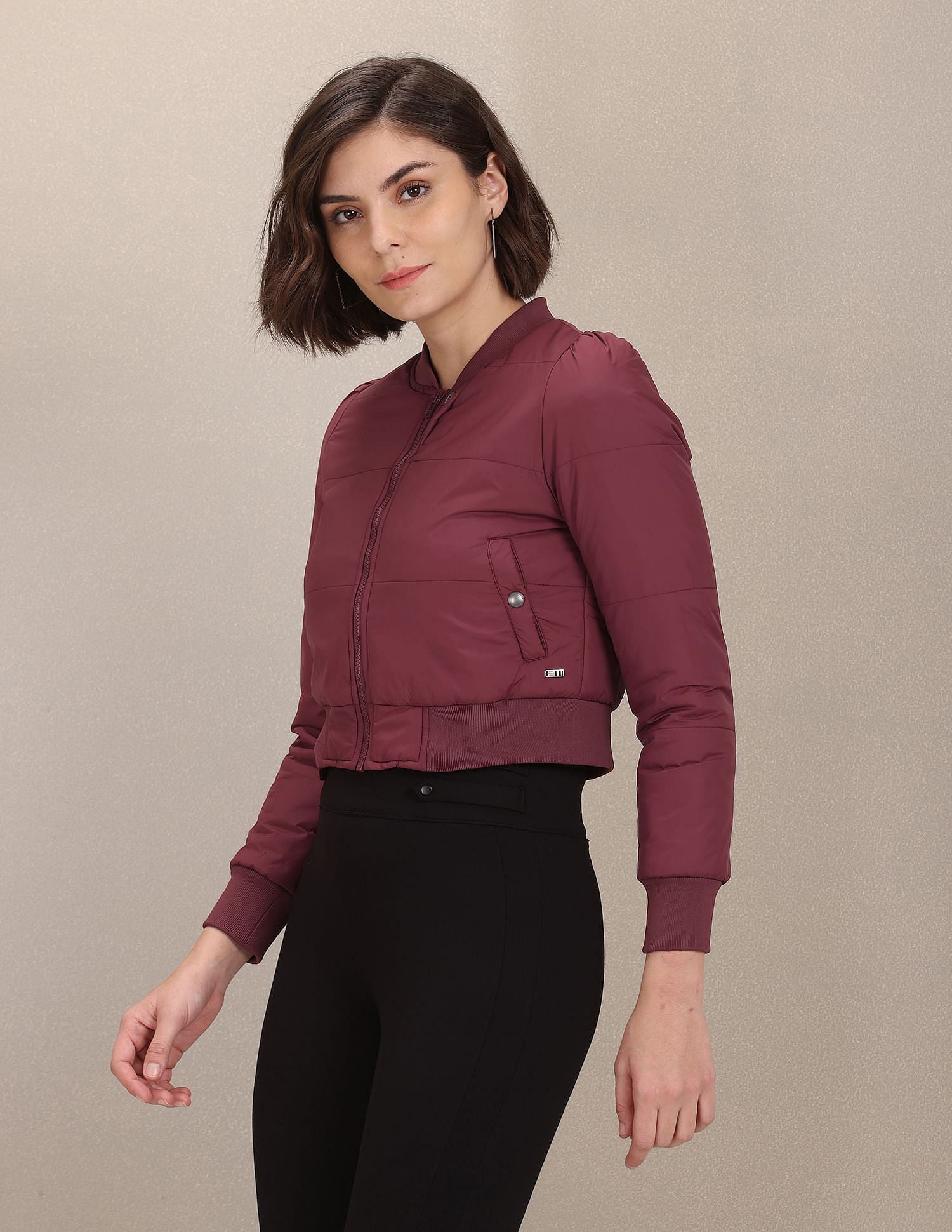 Solid Padded Cropped Bomber Jacket Wine - U.S. POLO ASSN. | Large