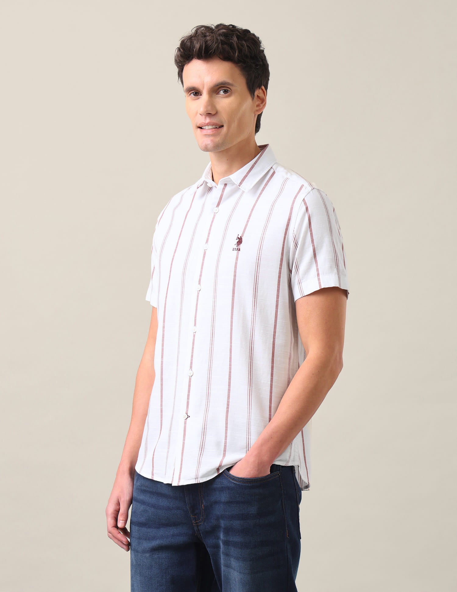 Vertical Striped Regular Fit Shirt Rust - U.S. Polo Assn. India | Large