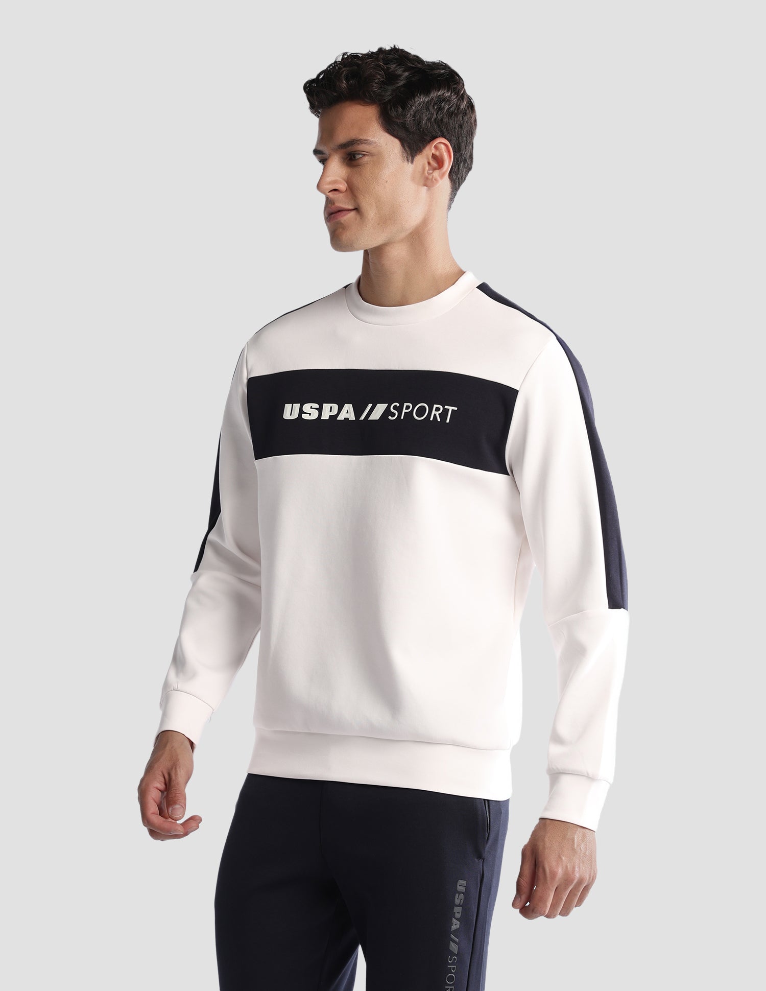 Brand Printed Regular Fit Active Sweatshirt Off White - U.S. Polo Assn. India | Large
