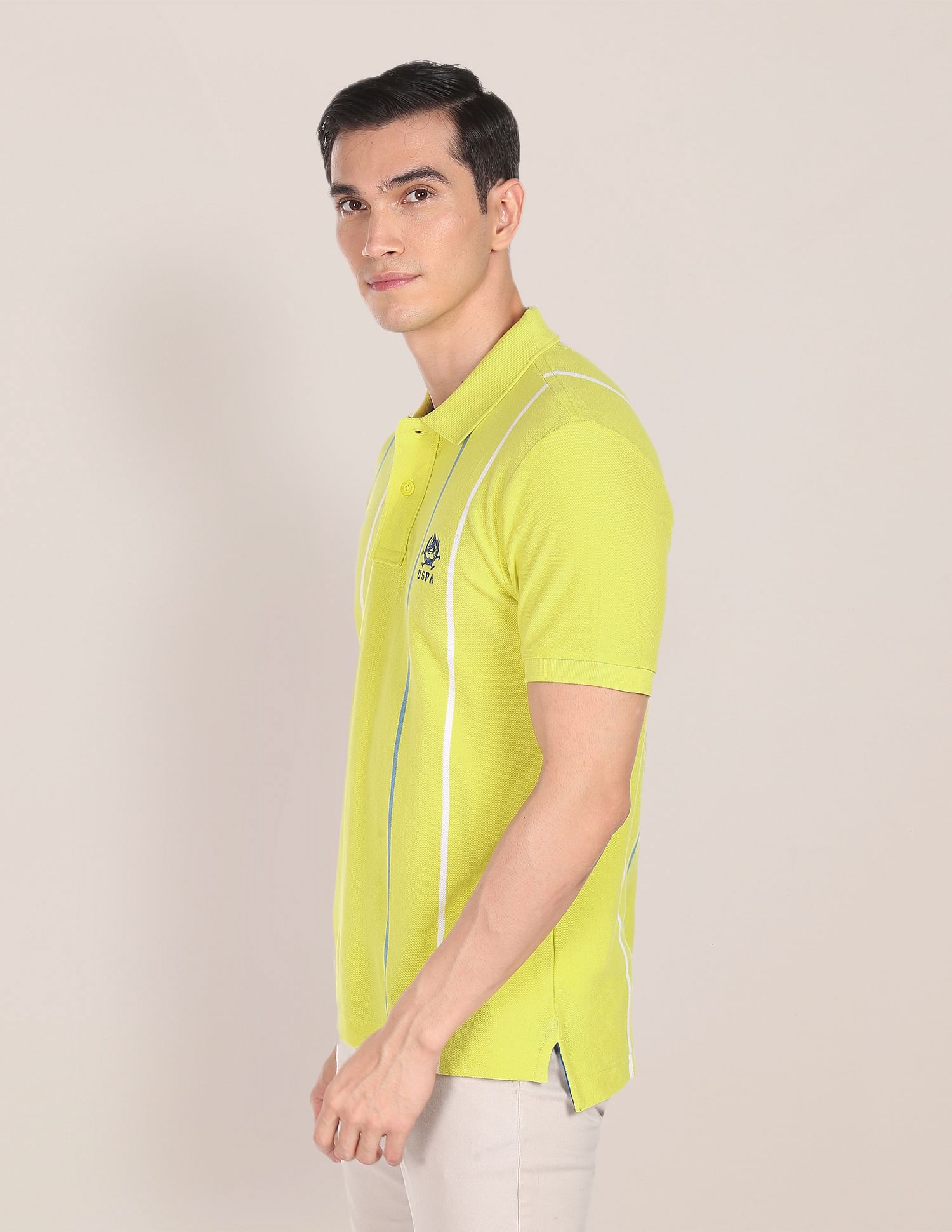 Vertical Striped Cotton Polo Shirt Lemon Yellow - U.S. POLO ASSN. | Large