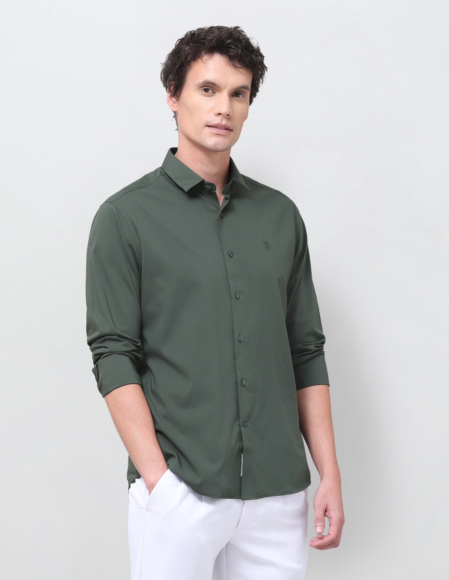 Solid Regular Fit Shirt Dark Green - U.S. Polo Assn. India | Large